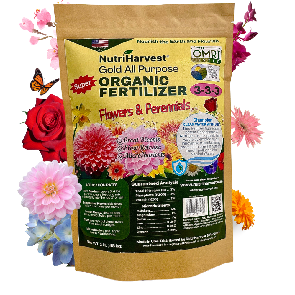 natural fertilizer for indoor plants Nutriharvest Super Organic Fertilizer 3-3-3 Flowers OMRI-Listed 1 lb