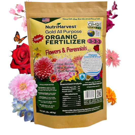 NutriHarvest® Super Organic Fertilizer 3-3-3 for Flowers & Perennials, OMRI Listed Plus USDA-Certified Biobased, in Resealable Bag