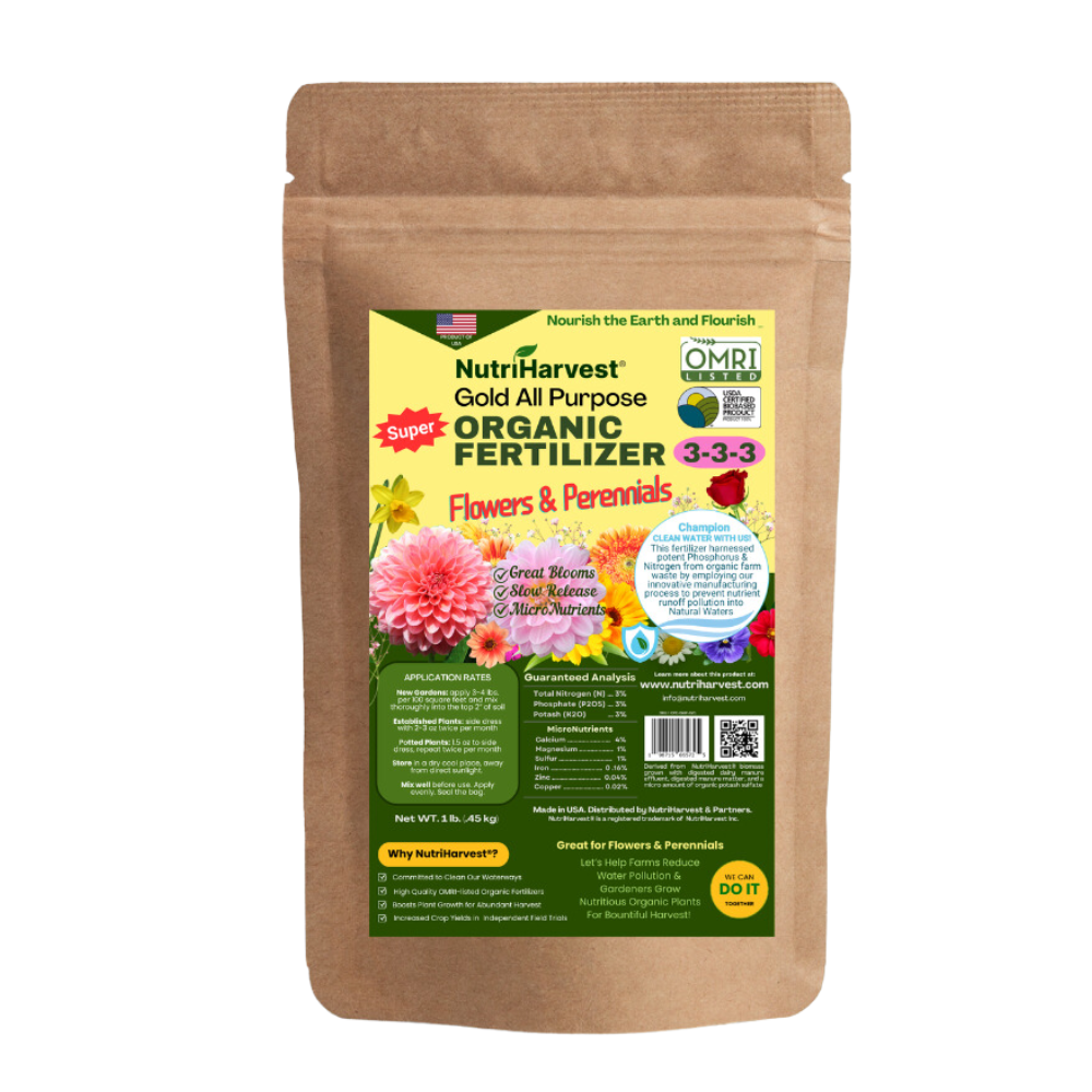 NutriHarvest® Super Organic Fertilizer 3-3-3 for Flowers & Perennials, OMRI Listed Plus USDA-Certified Biobased, in Resealable Bag