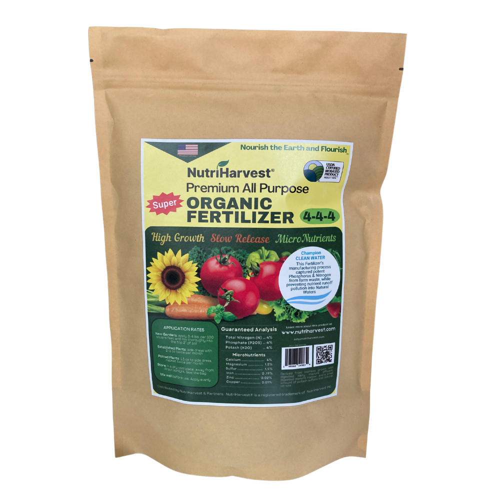 NutriHarvest® Premium Super Organic Fertilizer 4-4-4, USDA-certified Biobased, in Resealable Bag