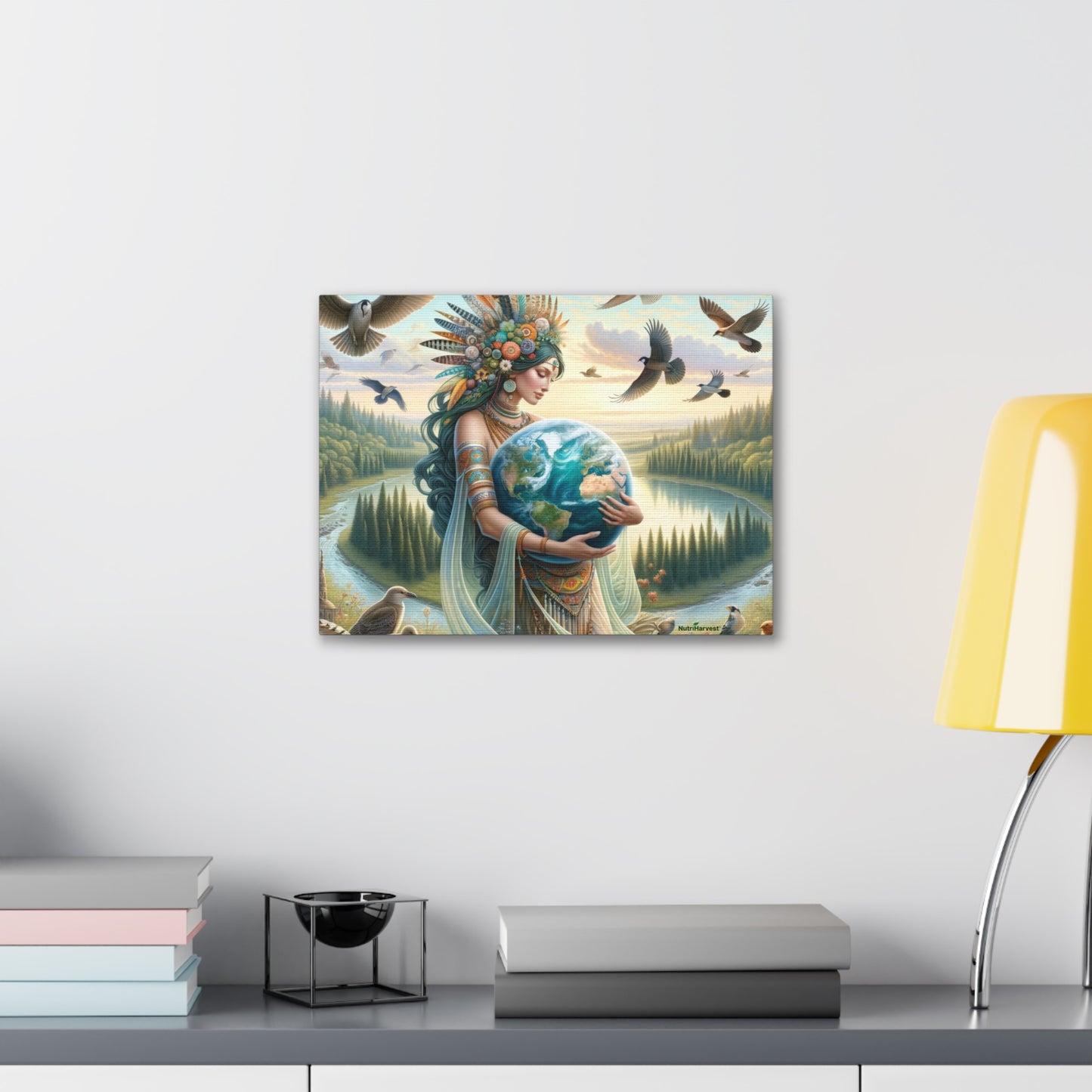 Mother Earth's Keeper Art, set against a stunning natural background with birds on Canvas Gallery Wraps