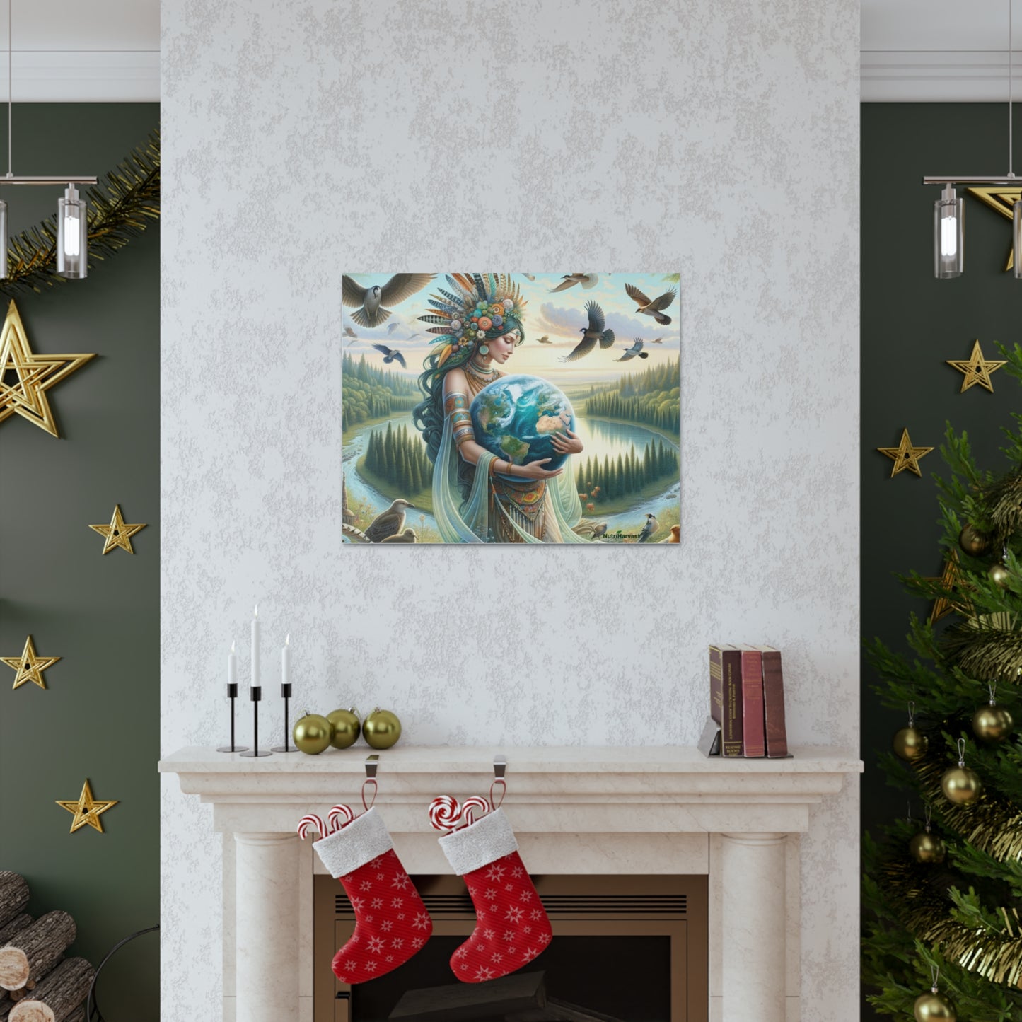 Mother Earth's Keeper Art, set against a stunning natural background with birds on Canvas Gallery Wraps