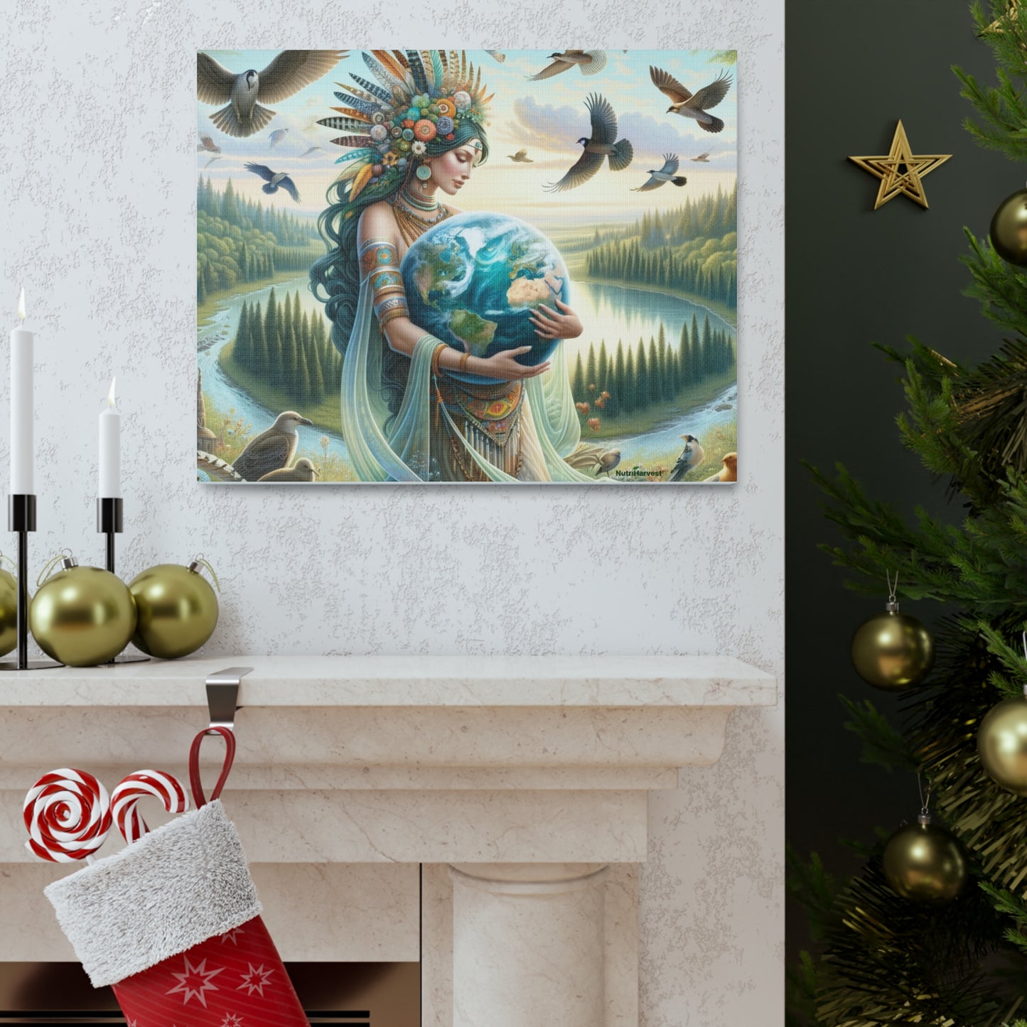 Mother Earth's Keeper Art, set against a stunning natural background with birds on Canvas Gallery Wraps