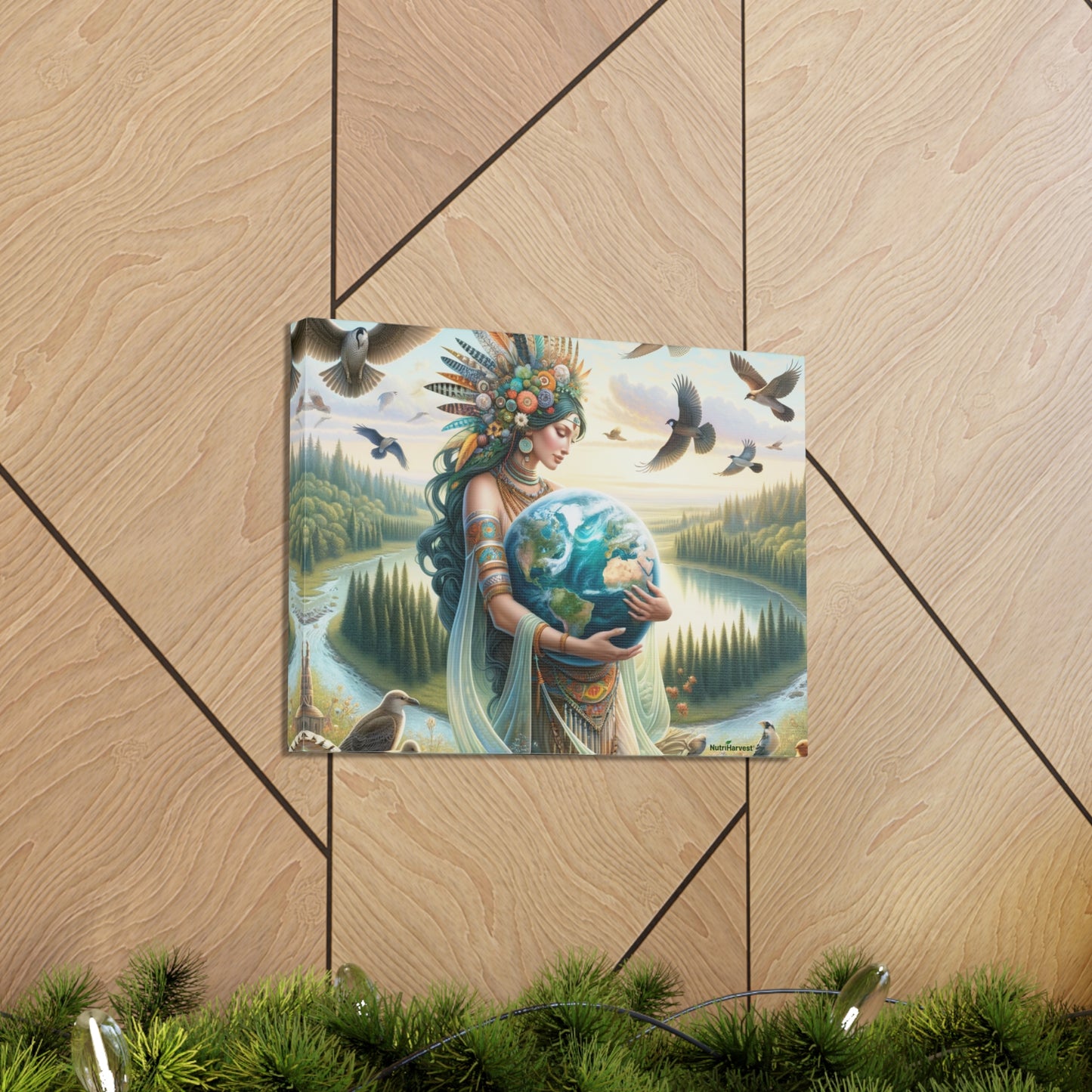 Mother Earth's Keeper Art, set against a stunning natural background with birds on Canvas Gallery Wraps