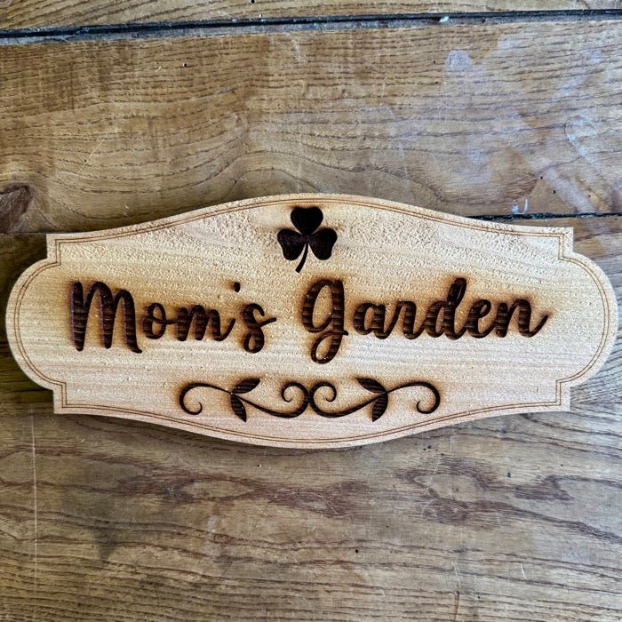Mom's Garden Sign with Shamrock - Made in USA with American Cedar