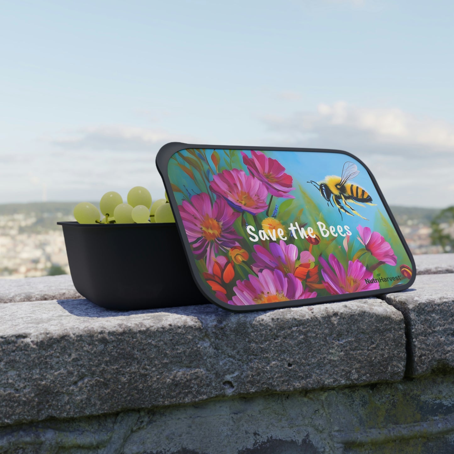 PLA Bento Lunch Box with Band and Utensils Save the Bees NutriHarvest®