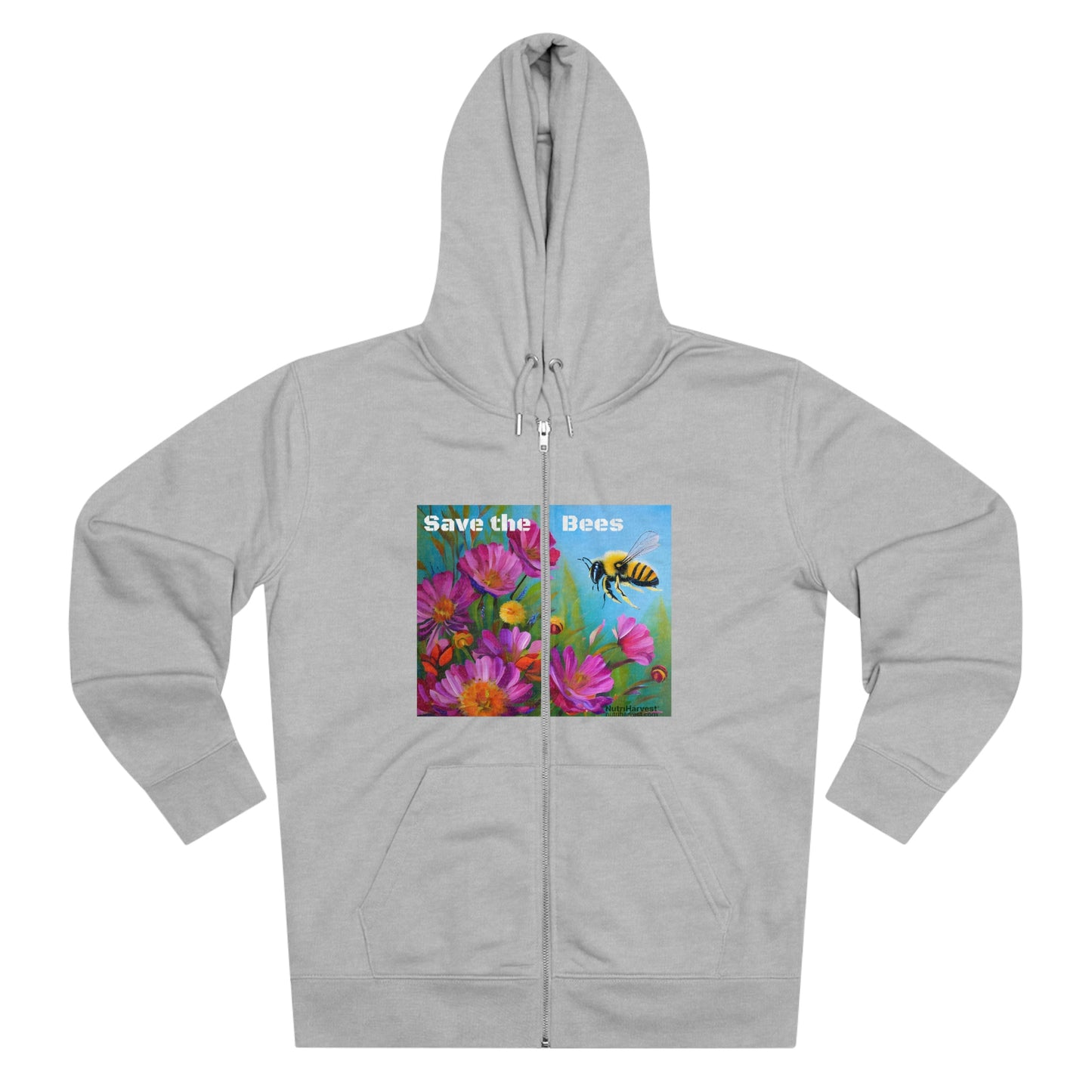 Men's Cultivator Zip Hoodie with Honey Bee and Flowers Eco Print & Save the Bees