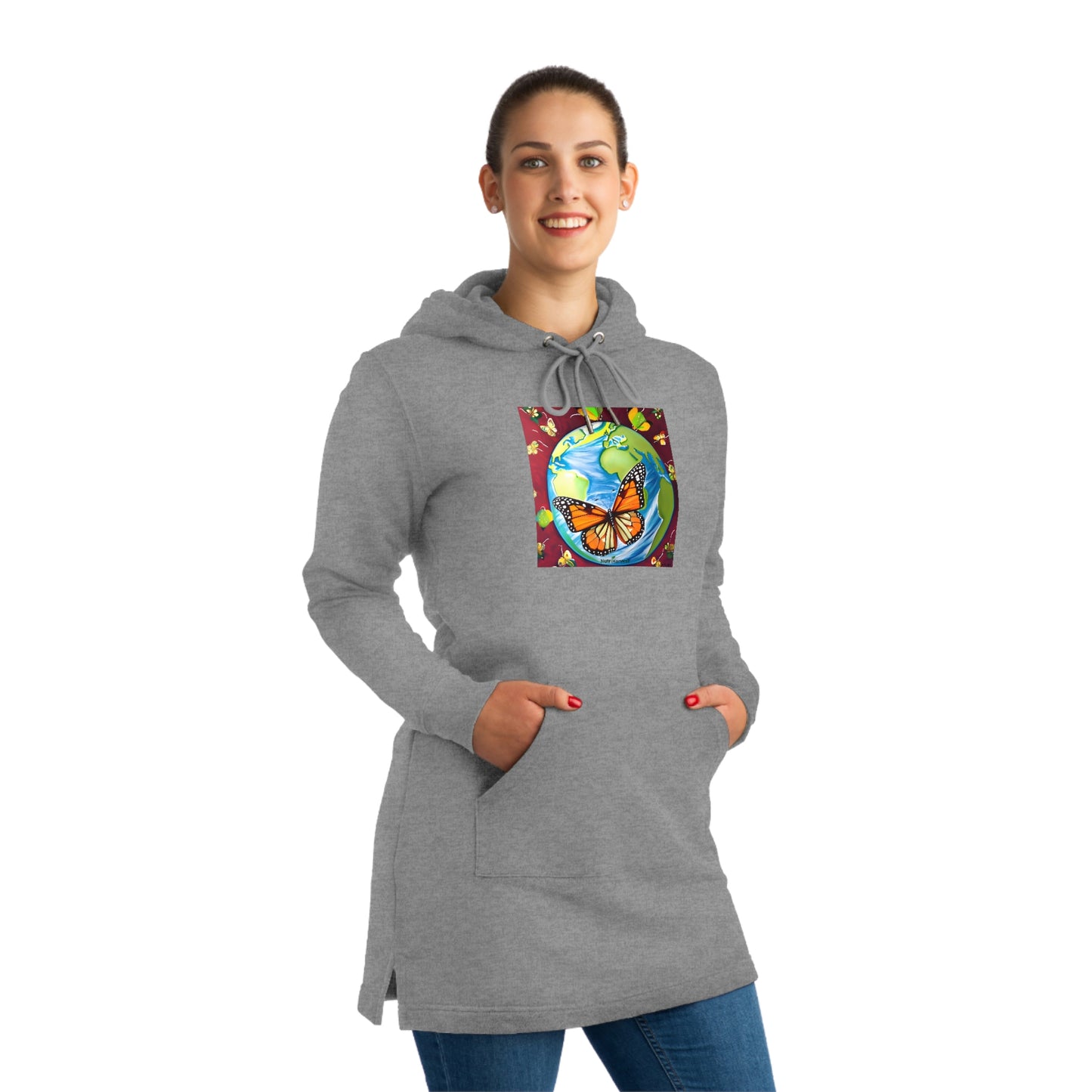 Amazing Streeter Hoodie Dress with Earth and Monarch Print