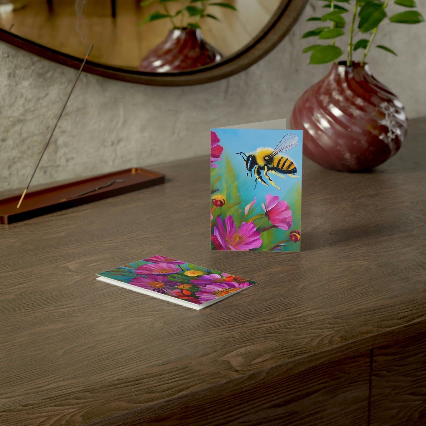 Beautiful Honey Bee Flowers Folded Sustainable Greeting Cards (1, 10, 30, or 50pcs)