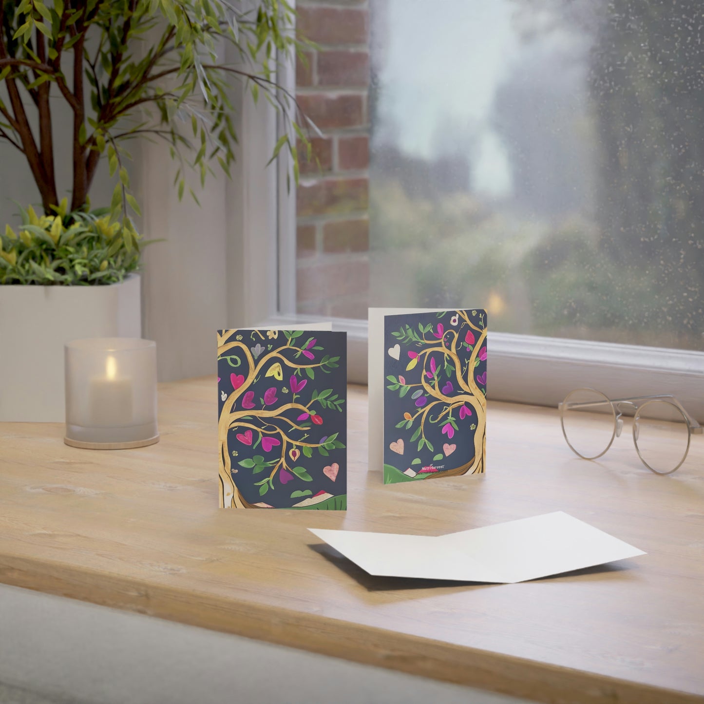 Beautiful Tree Heart Flowers Art Folded Sustainable Greeting Cards (1, 10, 30, or 50pcs)