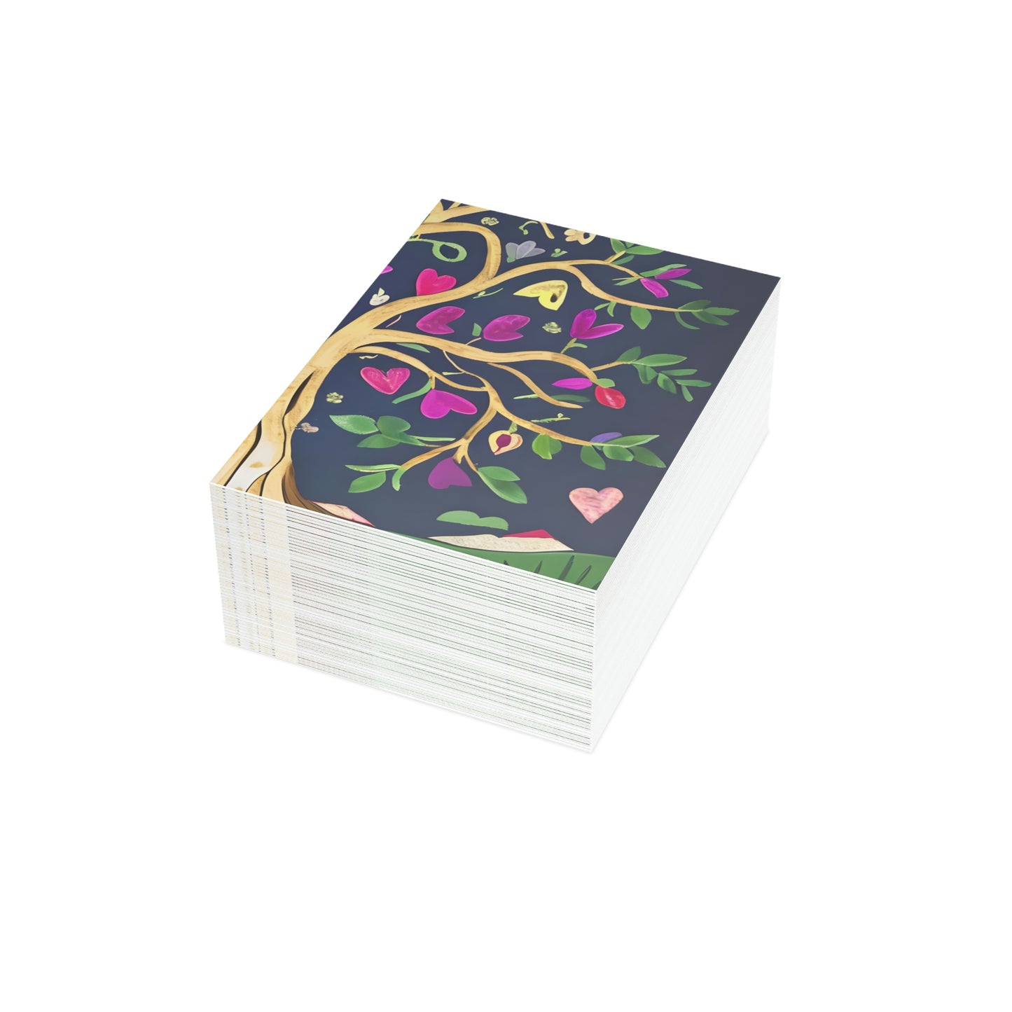 Beautiful Tree Heart Flowers Art Folded Sustainable Greeting Cards (1, 10, 30, or 50pcs)