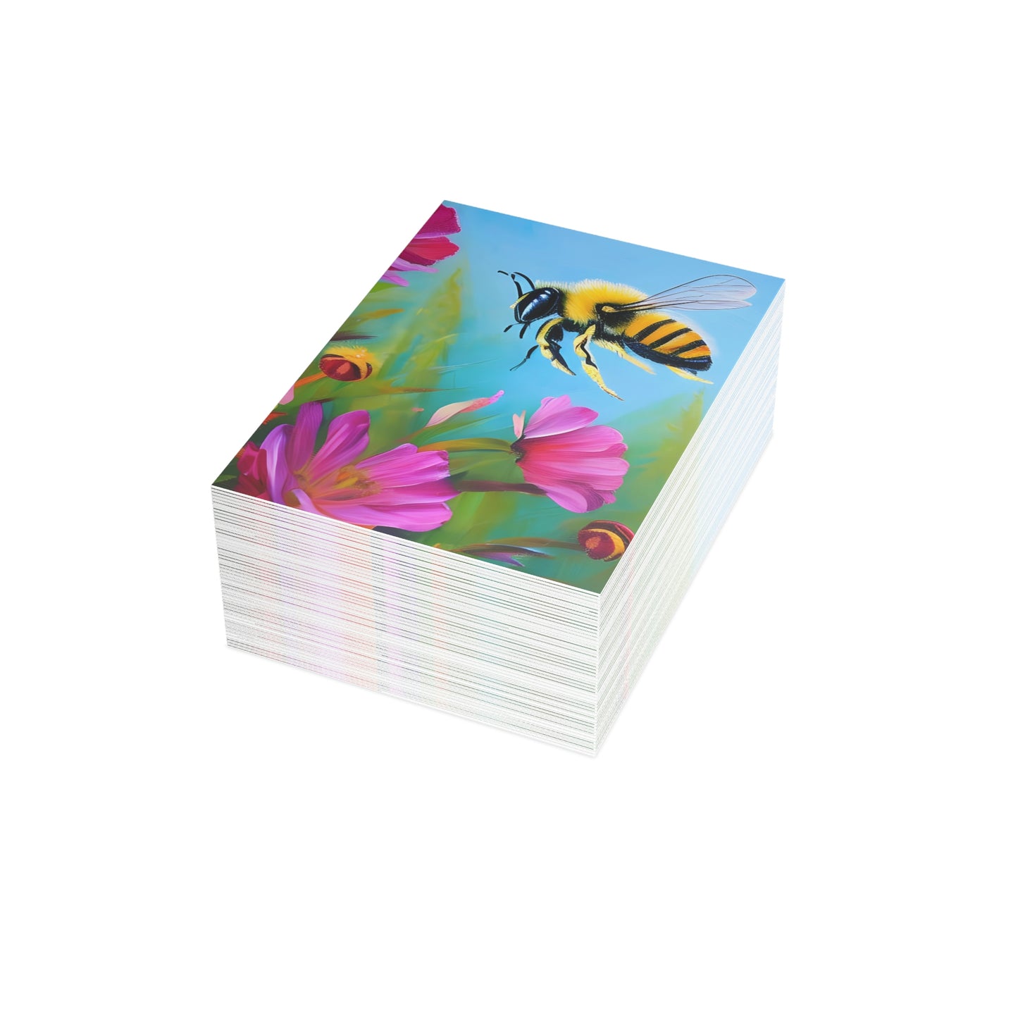 Beautiful Honey Bee Flowers Folded Sustainable Greeting Cards (1, 10, 30, or 50pcs)