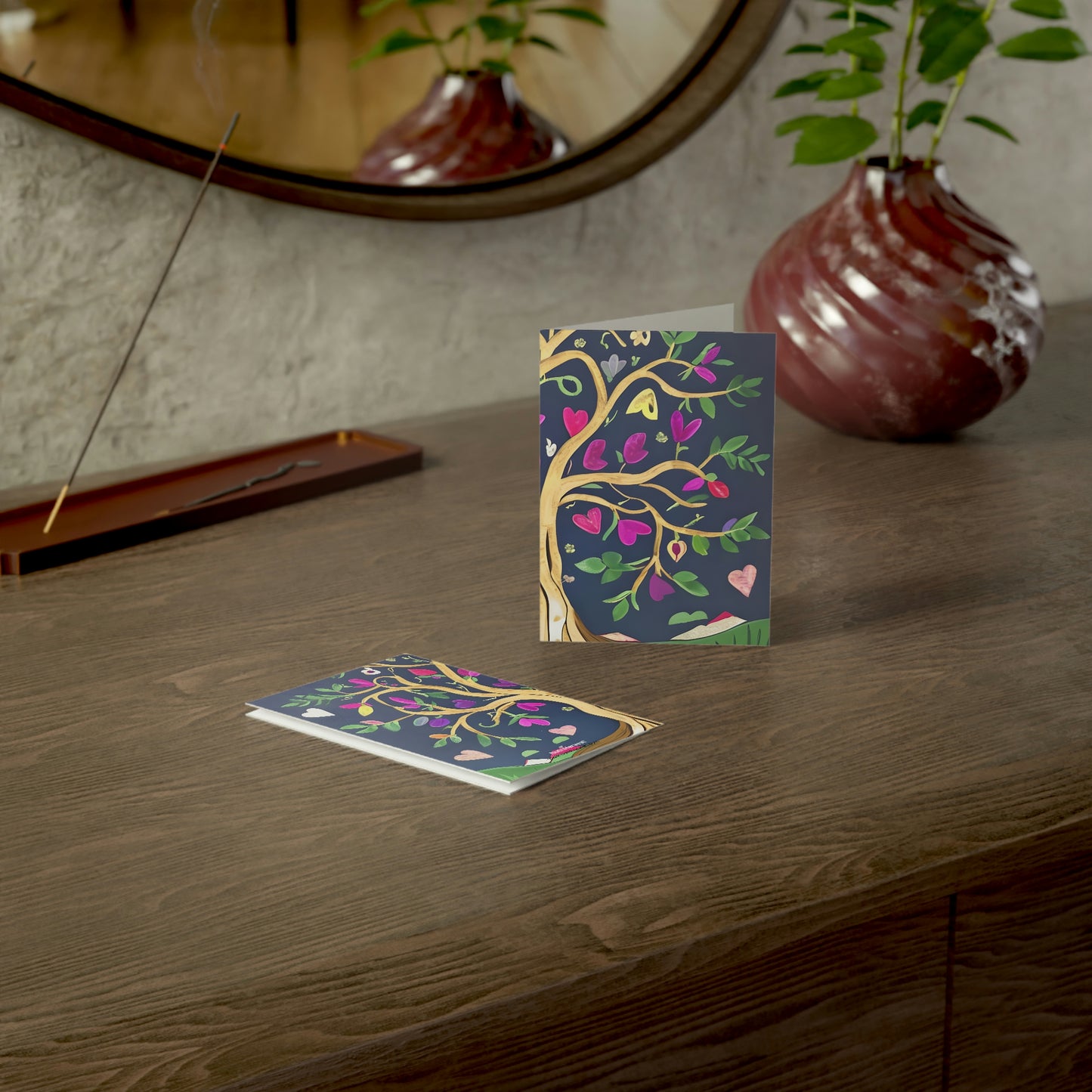 Beautiful Tree Heart Flowers Art Folded Sustainable Greeting Cards (1, 10, 30, or 50pcs)