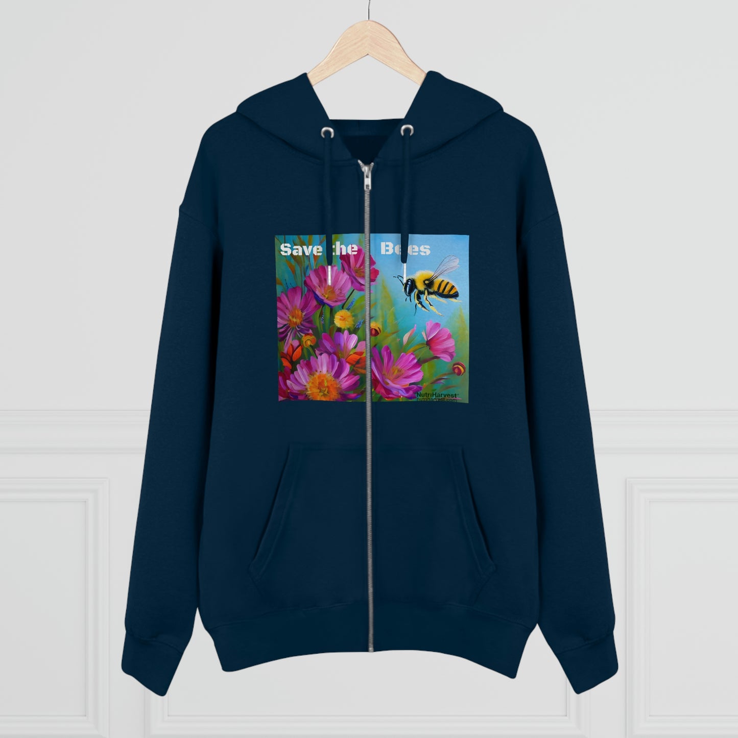 Men's Cultivator Zip Hoodie with Honey Bee and Flowers Eco Print & Save the Bees