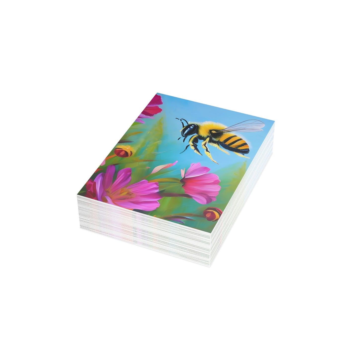 Beautiful Honey Bee Flowers Folded Sustainable Greeting Cards (1, 10, 30, or 50pcs)