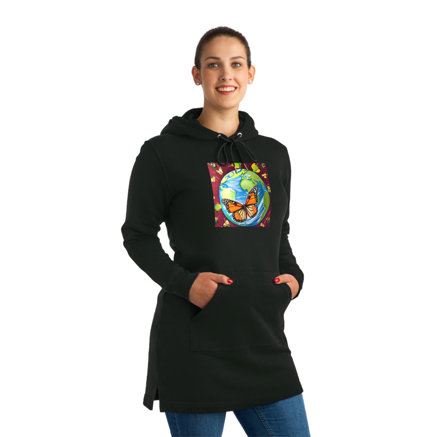 Amazing Streeter Hoodie Dress with Earth and Monarch Print