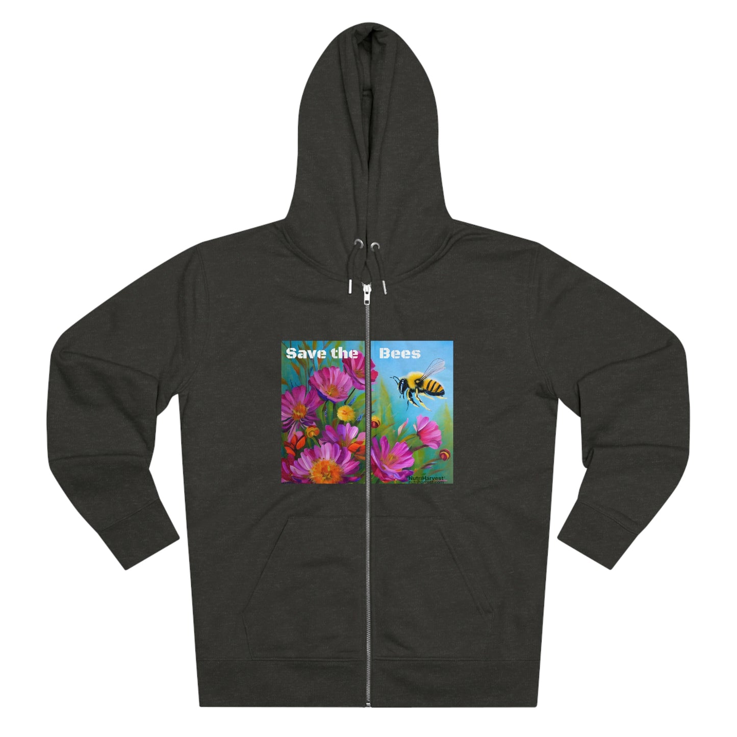 Men's Cultivator Zip Hoodie with Honey Bee and Flowers Eco Print & Save the Bees