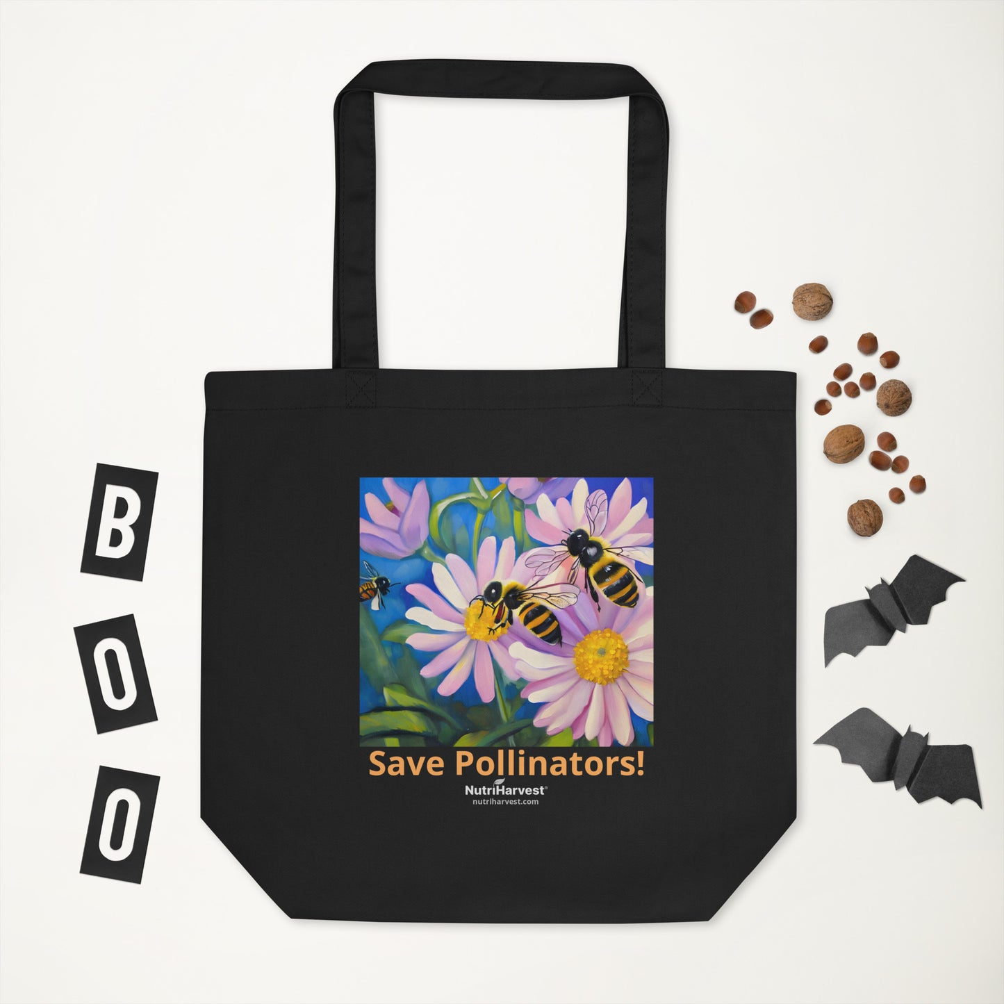 Eco Tote Bag | Save Pollinators | Bees and Flower Art