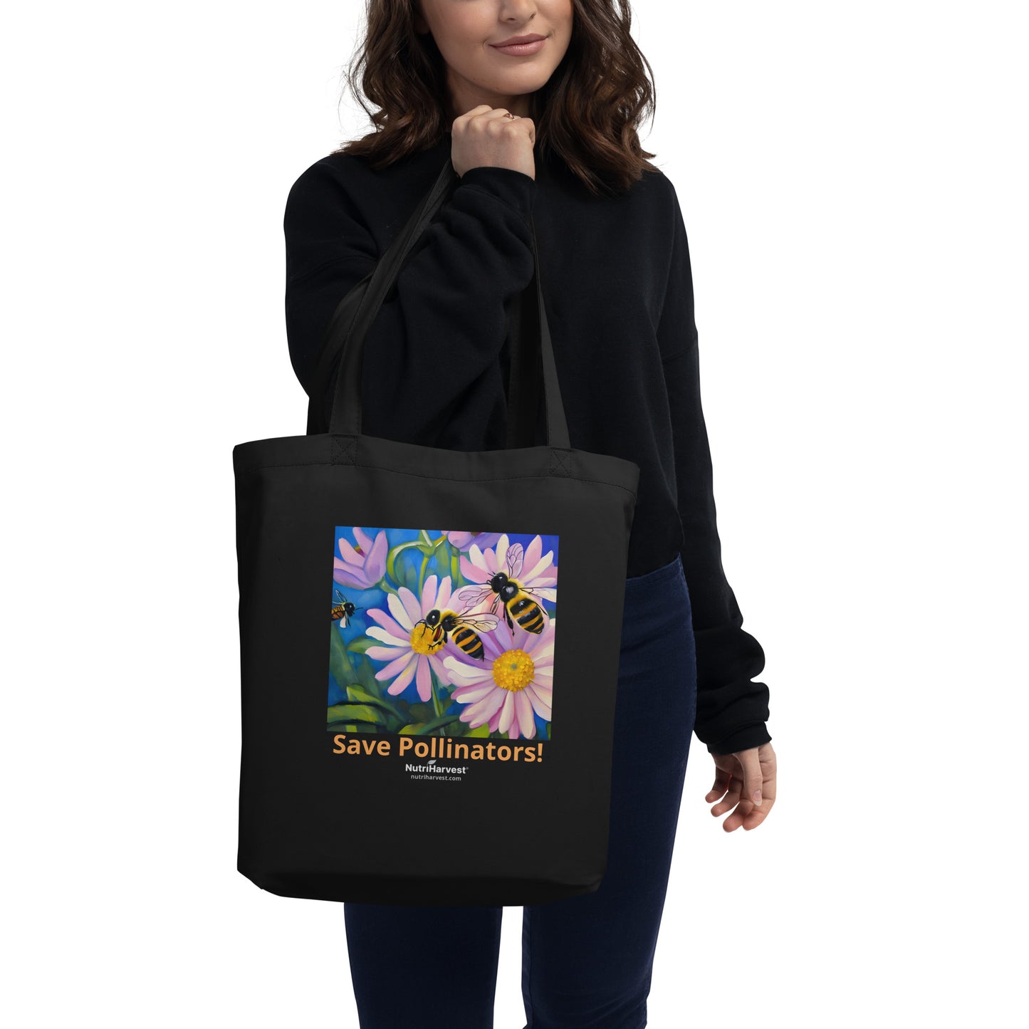 Eco Tote Bag | Save Pollinators | Bees and Flower Art
