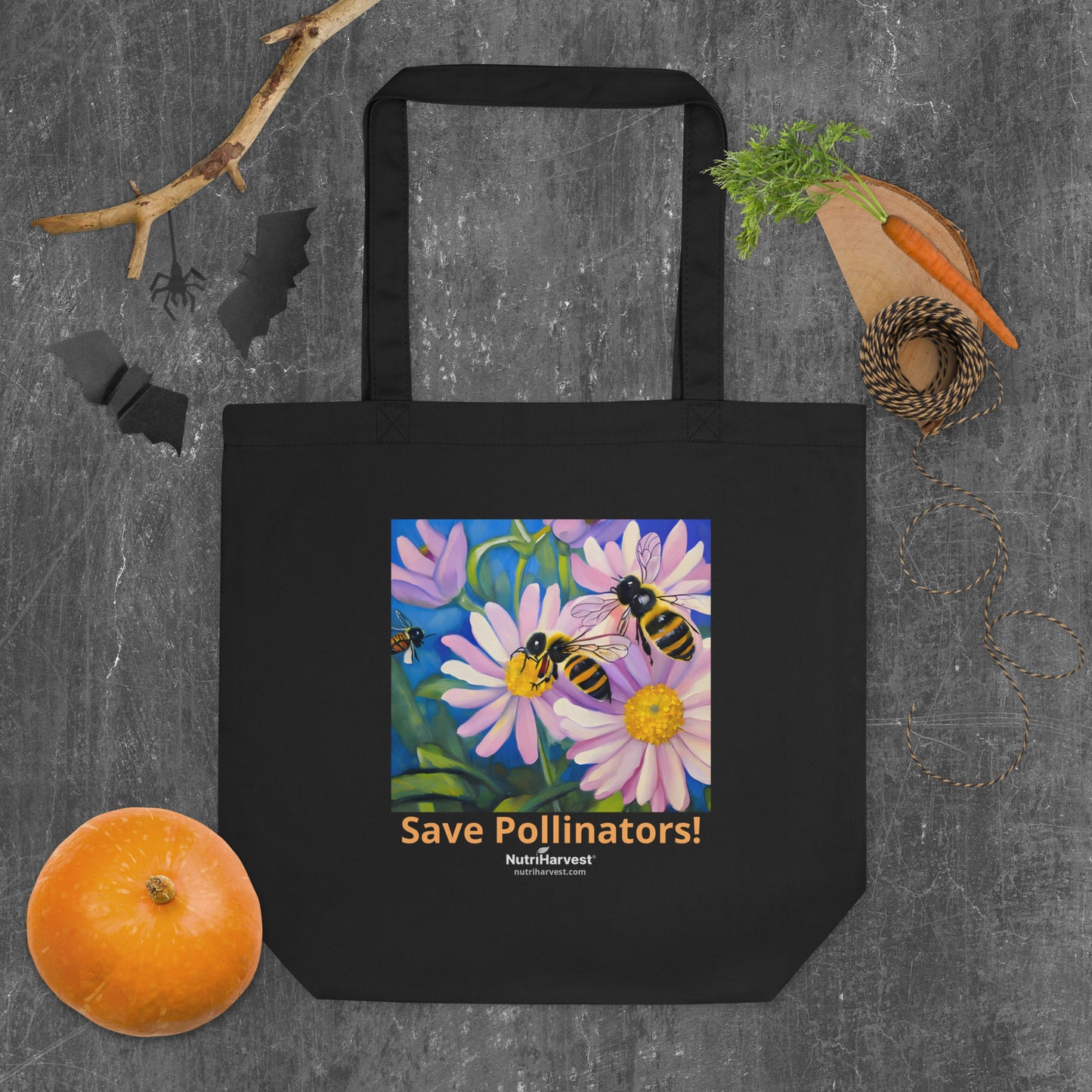 Eco Tote Bag | Save Pollinators | Bees and Flower Art