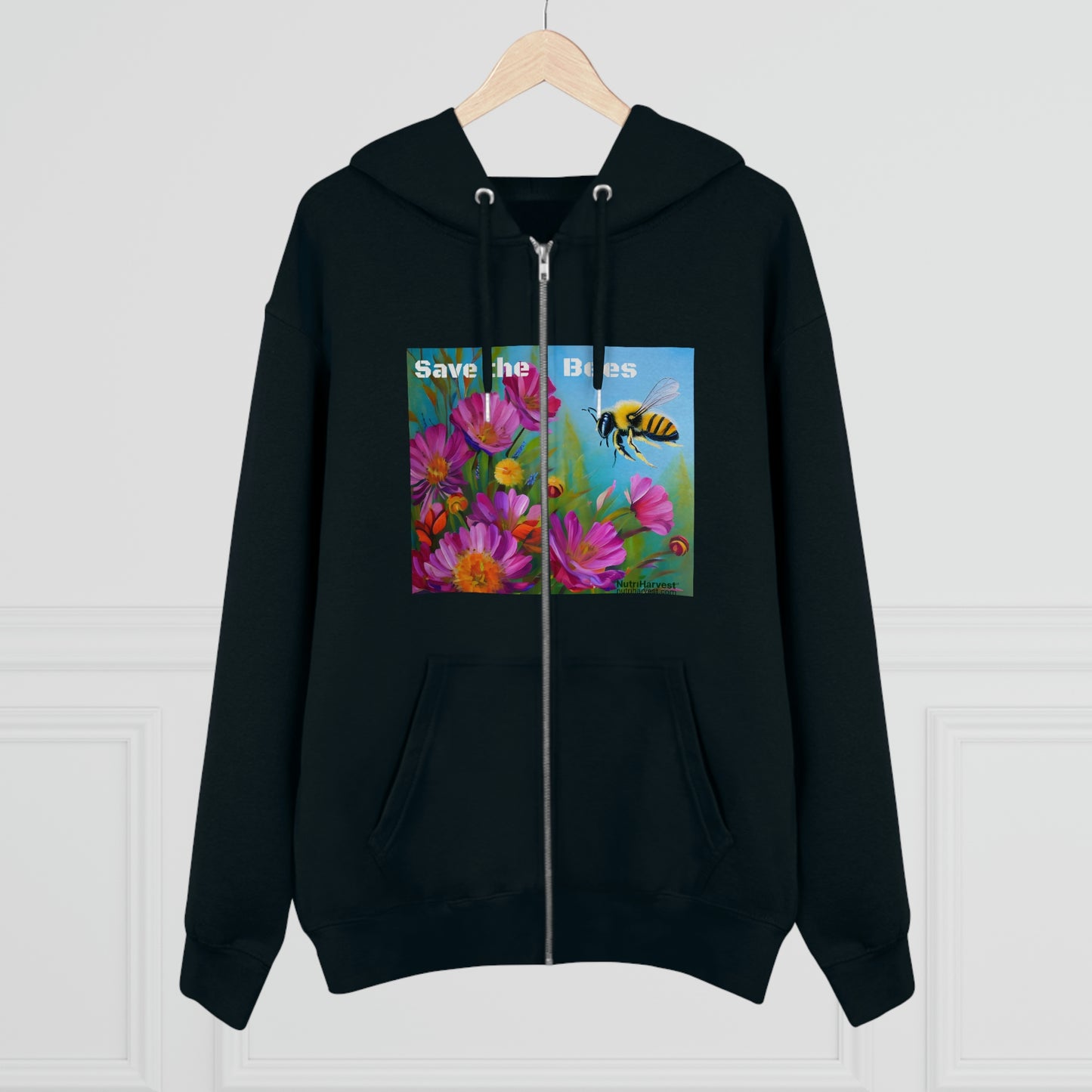Men's Cultivator Zip Hoodie with Honey Bee and Flowers Eco Print & Save the Bees
