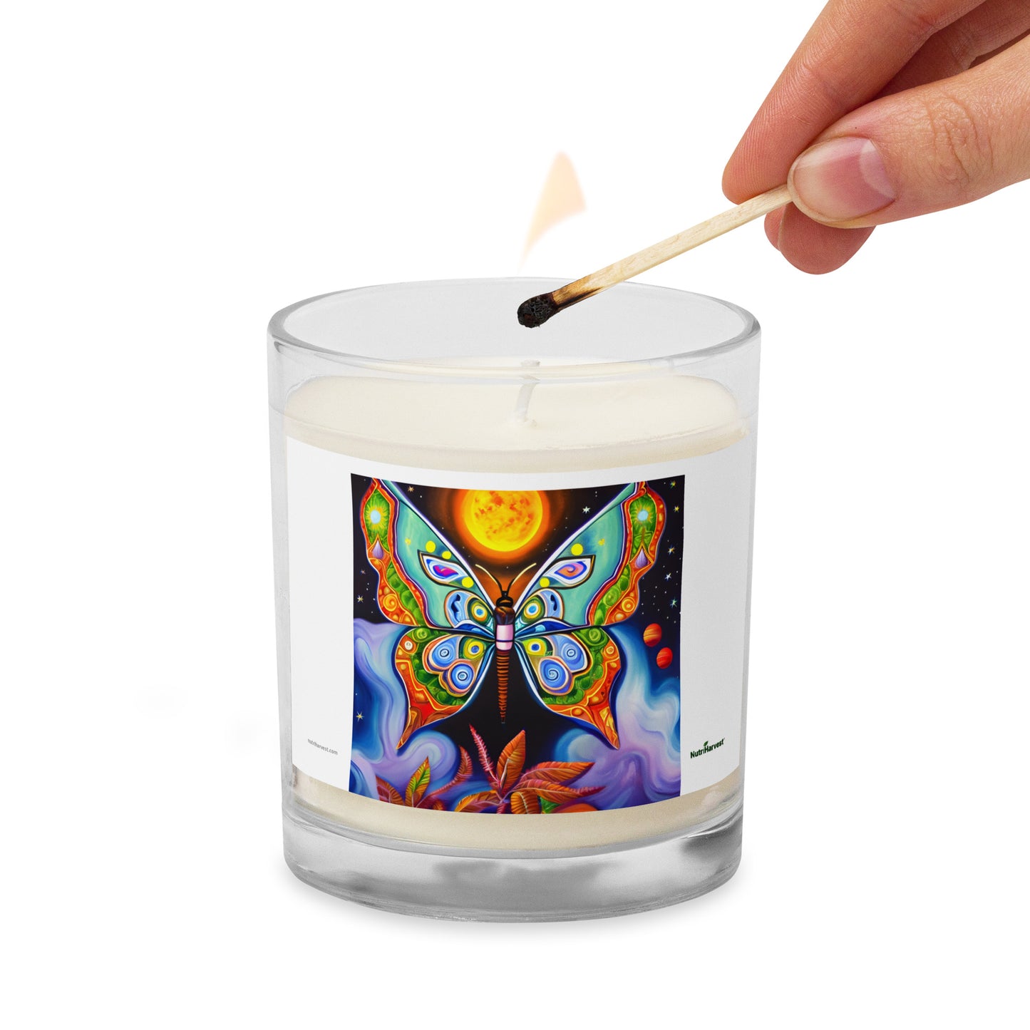 Beautiful Glass Jar Soy Wax Candle | Sun and Butterfly Art