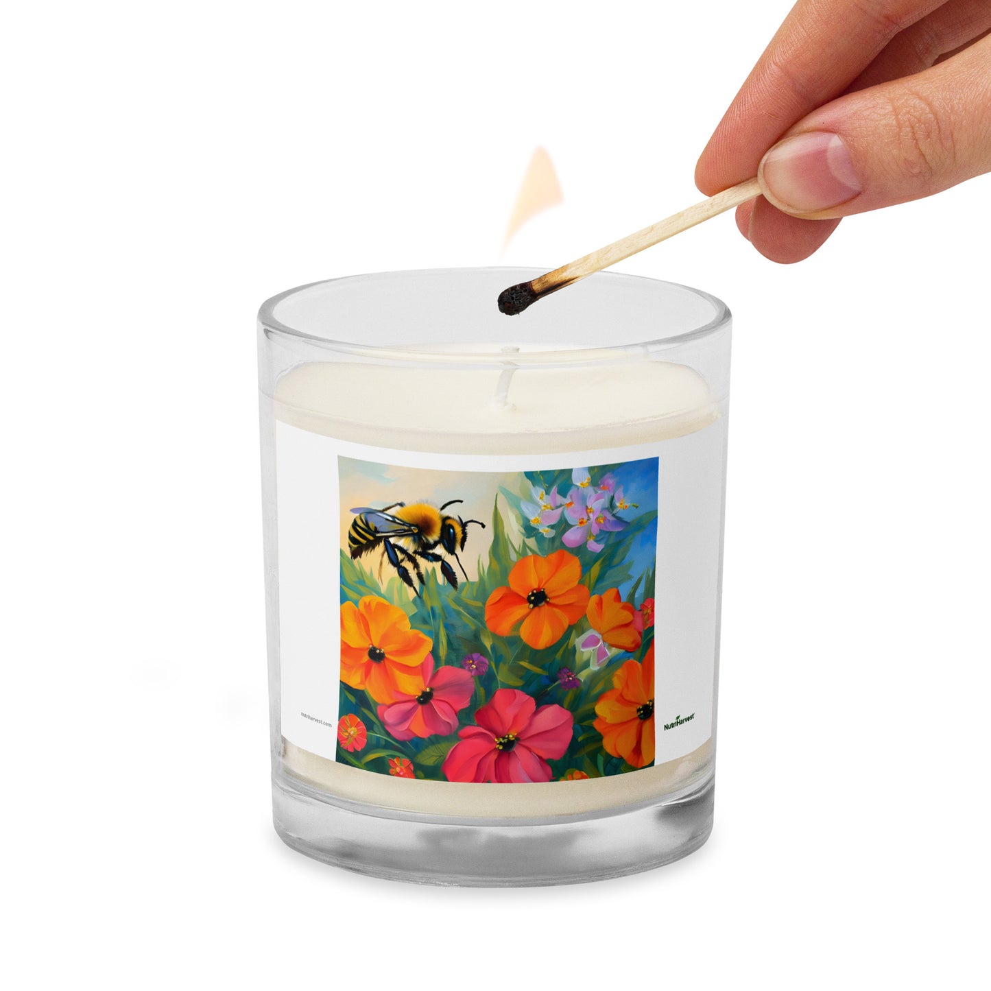 Glass Jar Soy Wax Candle | Flowers with Bee Art