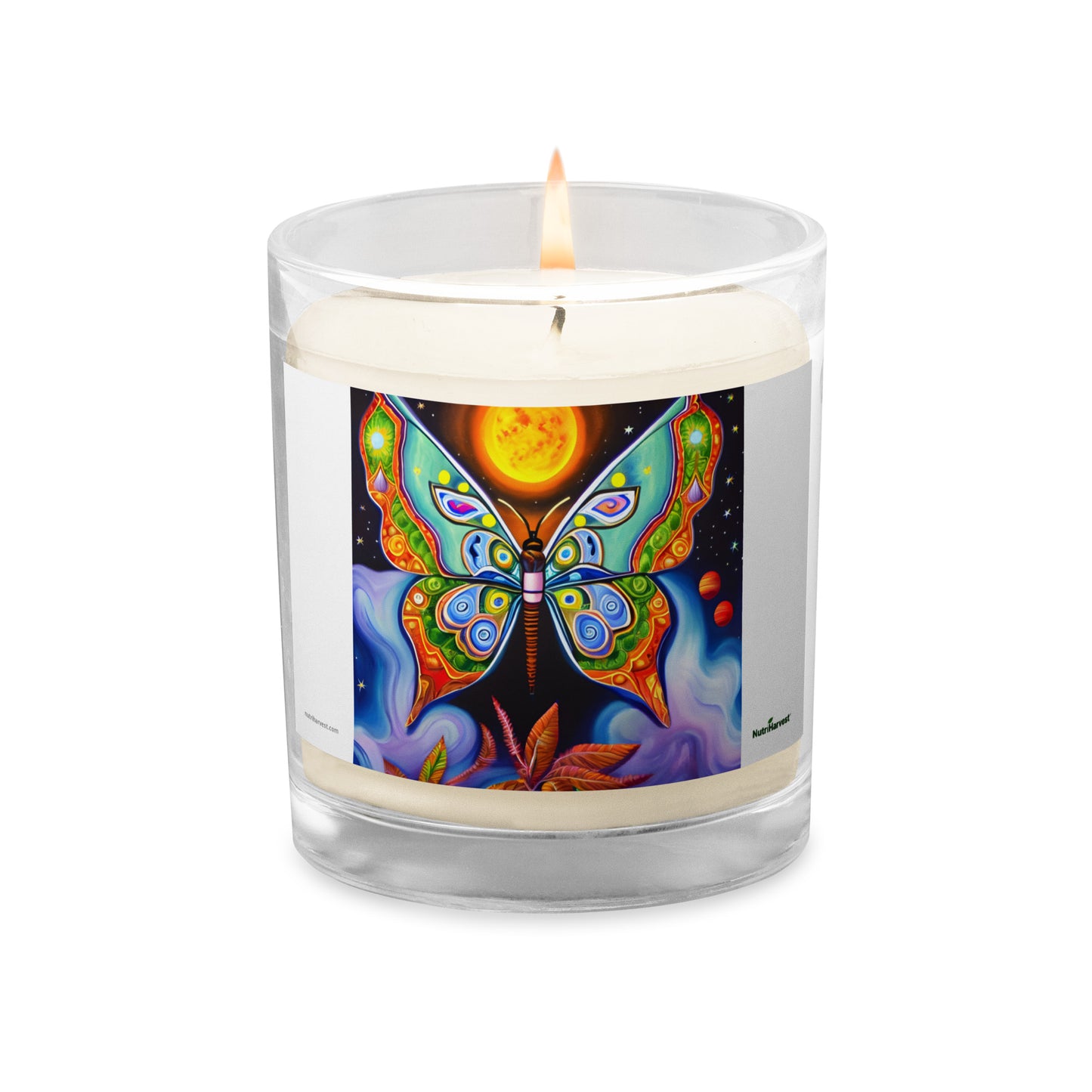 Beautiful Glass Jar Soy Wax Candle | Sun and Butterfly Art