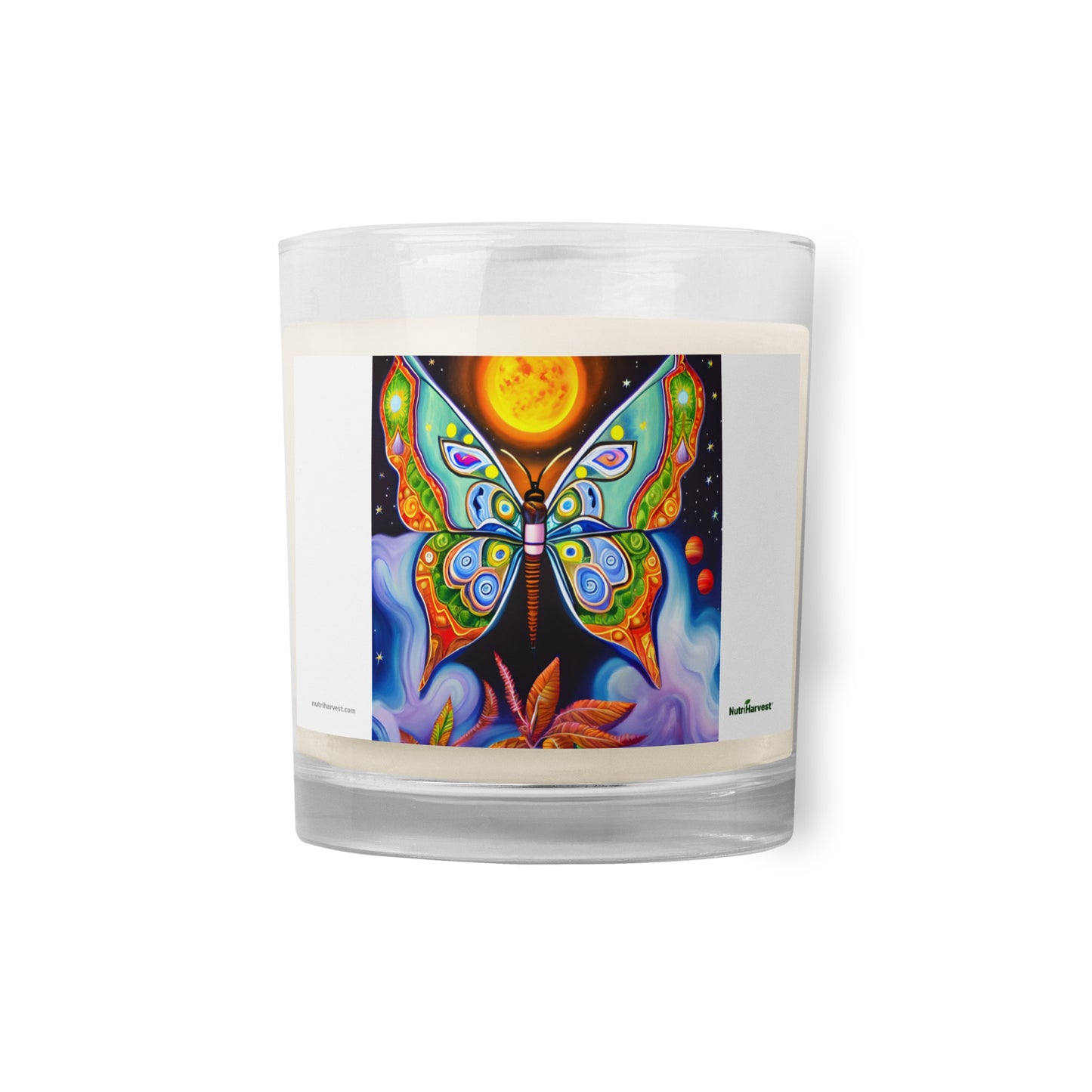 Beautiful Glass Jar Soy Wax Candle | Sun and Butterfly Art