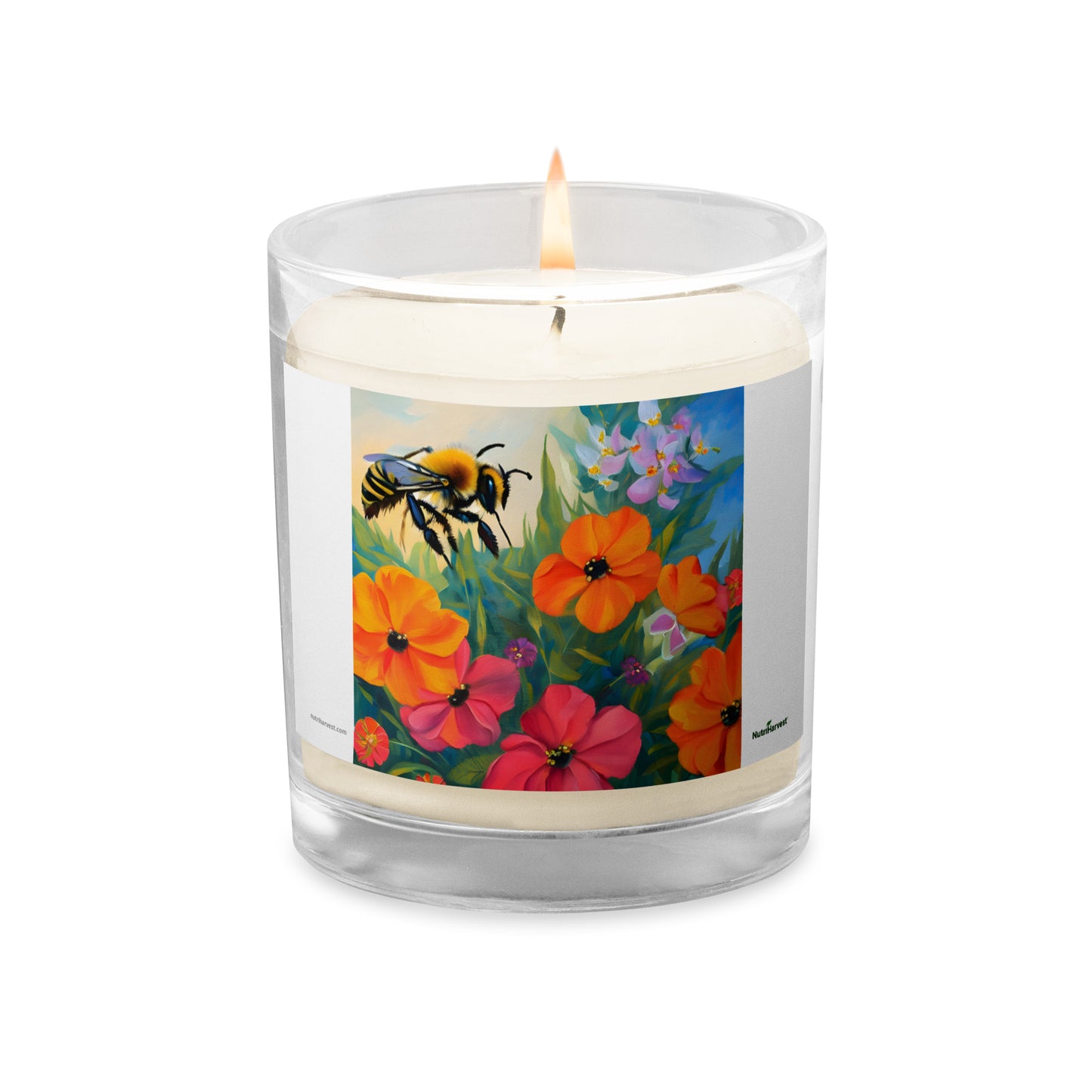 Glass Jar Soy Wax Candle | Flowers with Bee Art