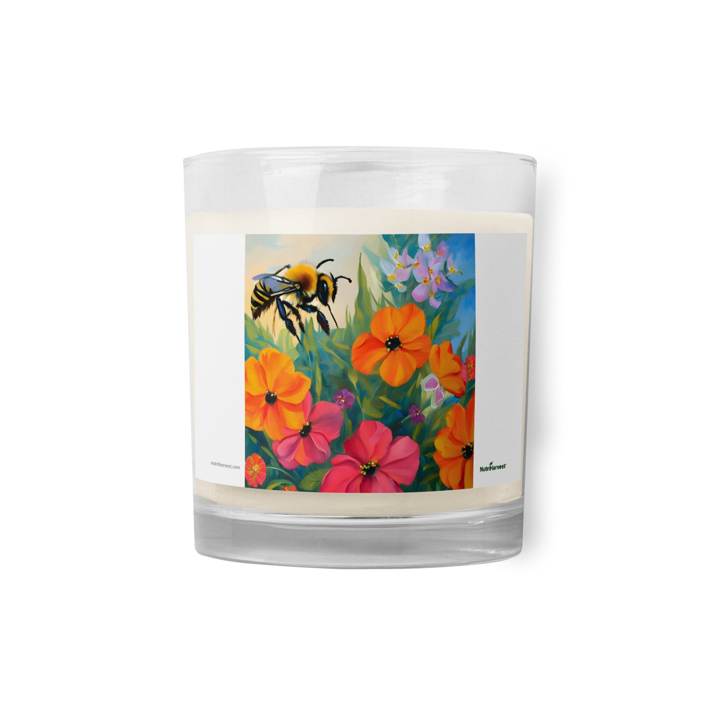 Glass Jar Soy Wax Candle | Flowers with Bee Art