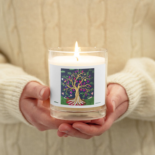 Beautiful Glass Jar Soy Wax Candle with Tree Art