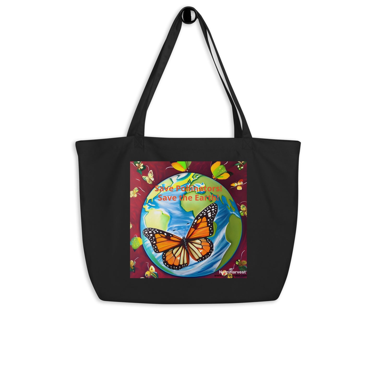Large Organic Tote Bag Save Pollinators, Save the Earth