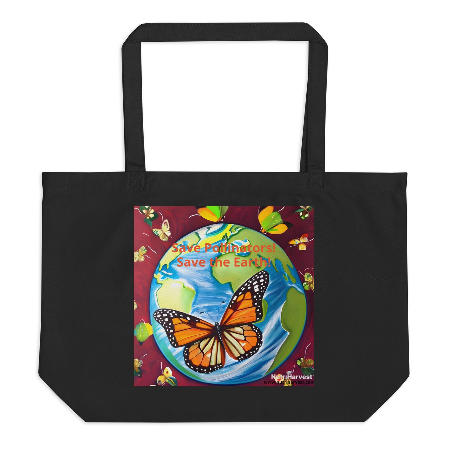 Large Organic Tote Bag Save Pollinators, Save the Earth