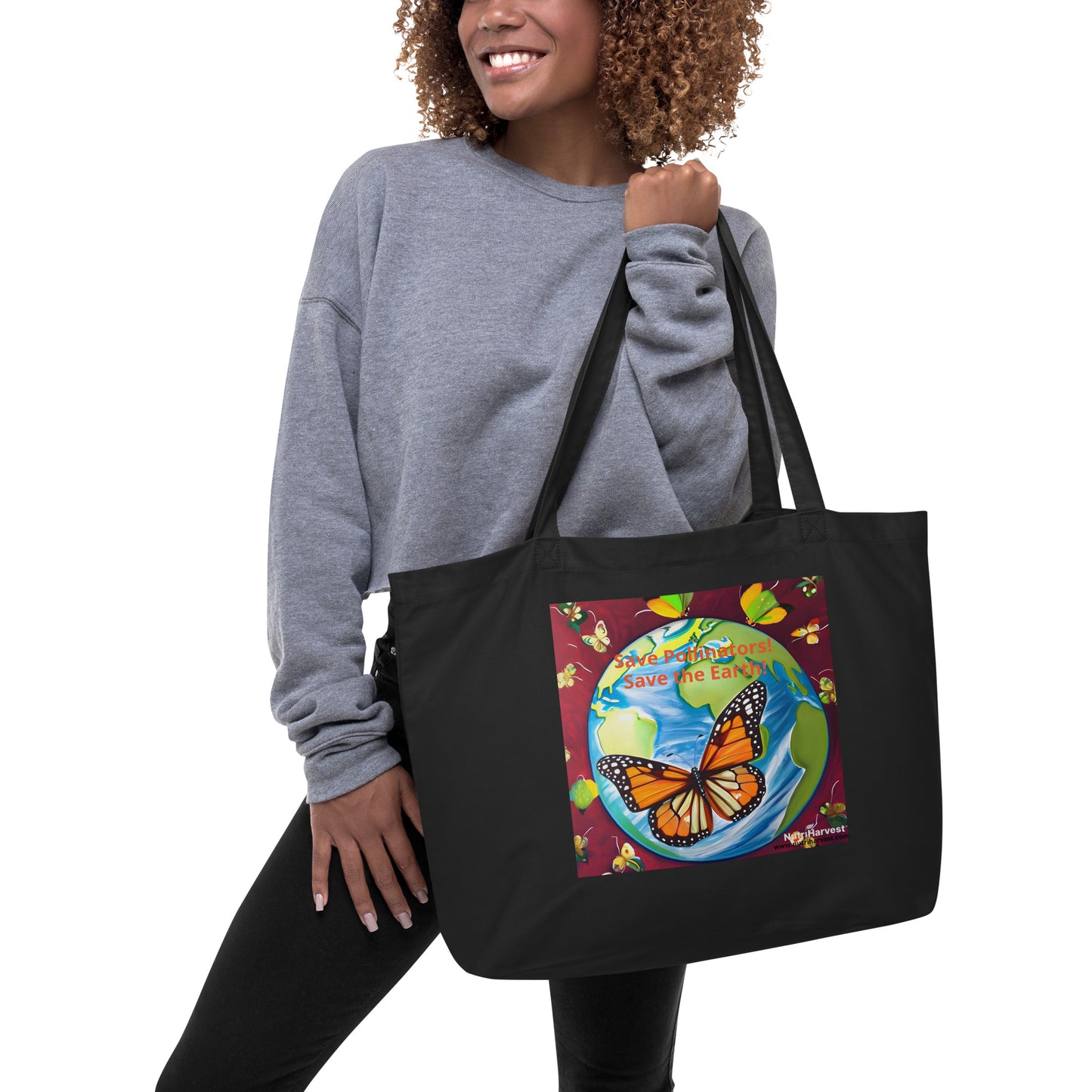 Large Organic Tote Bag Save Pollinators, Save the Earth