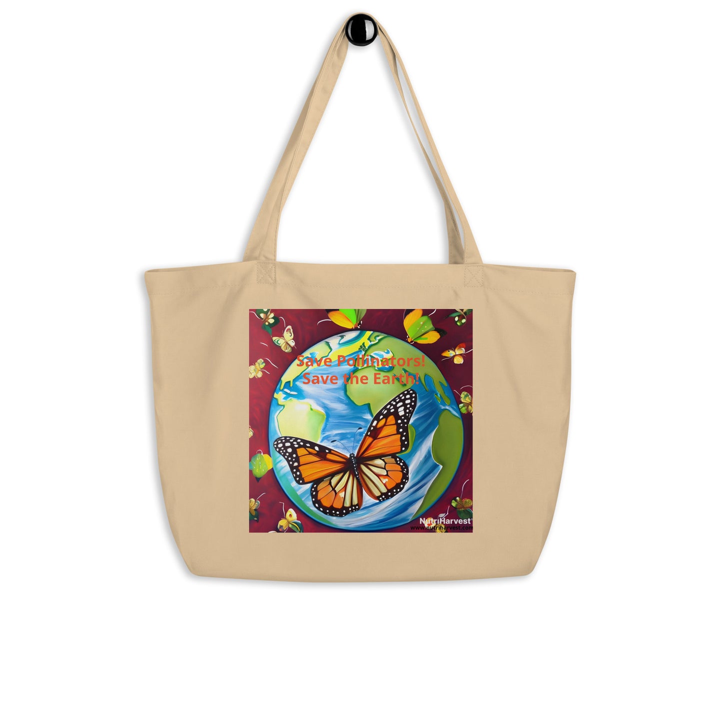 Large Organic Tote Bag Save Pollinators, Save the Earth