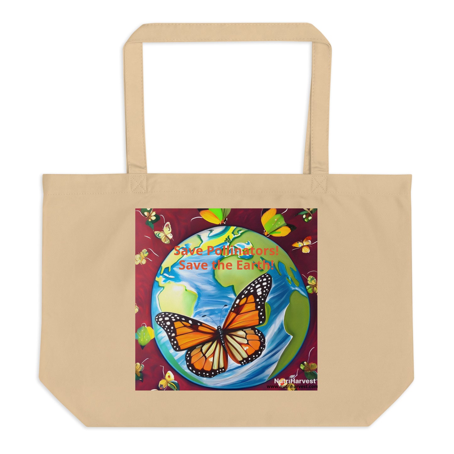 Large Organic Tote Bag Save Pollinators, Save the Earth
