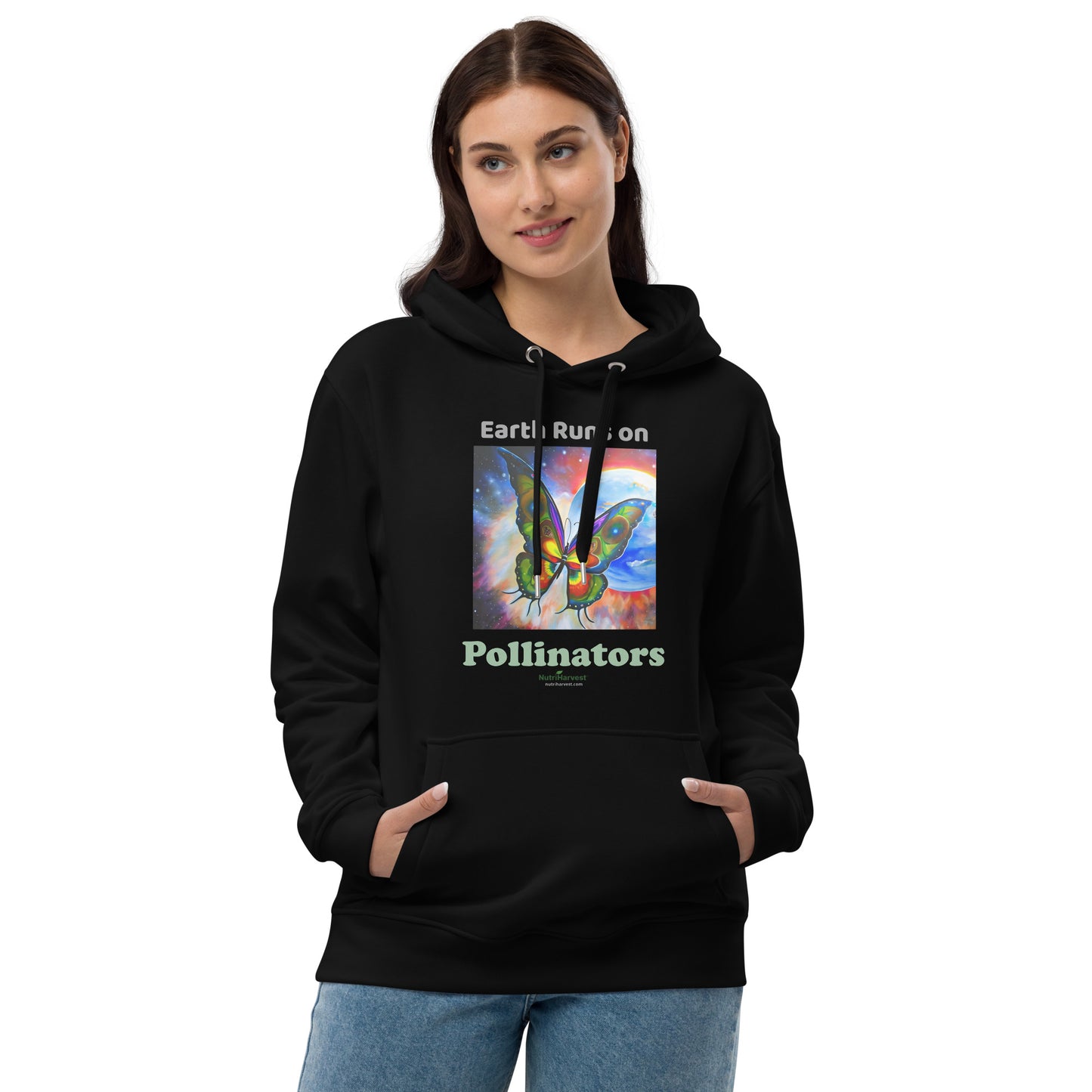 Premium Eco Hoodie with Earth Friendly Print - Earth Runs on Pollinators