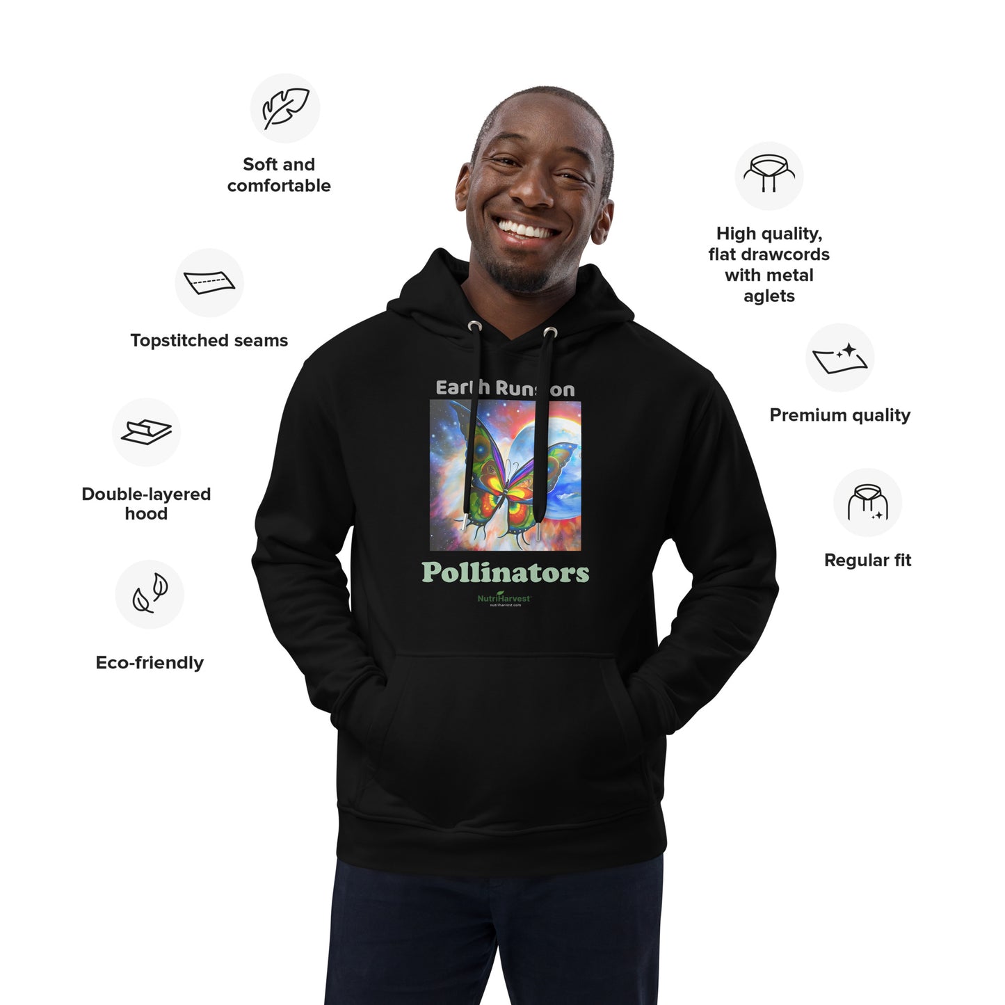 Premium Eco-Conscious Hoodie Earth Pollinators Theme
