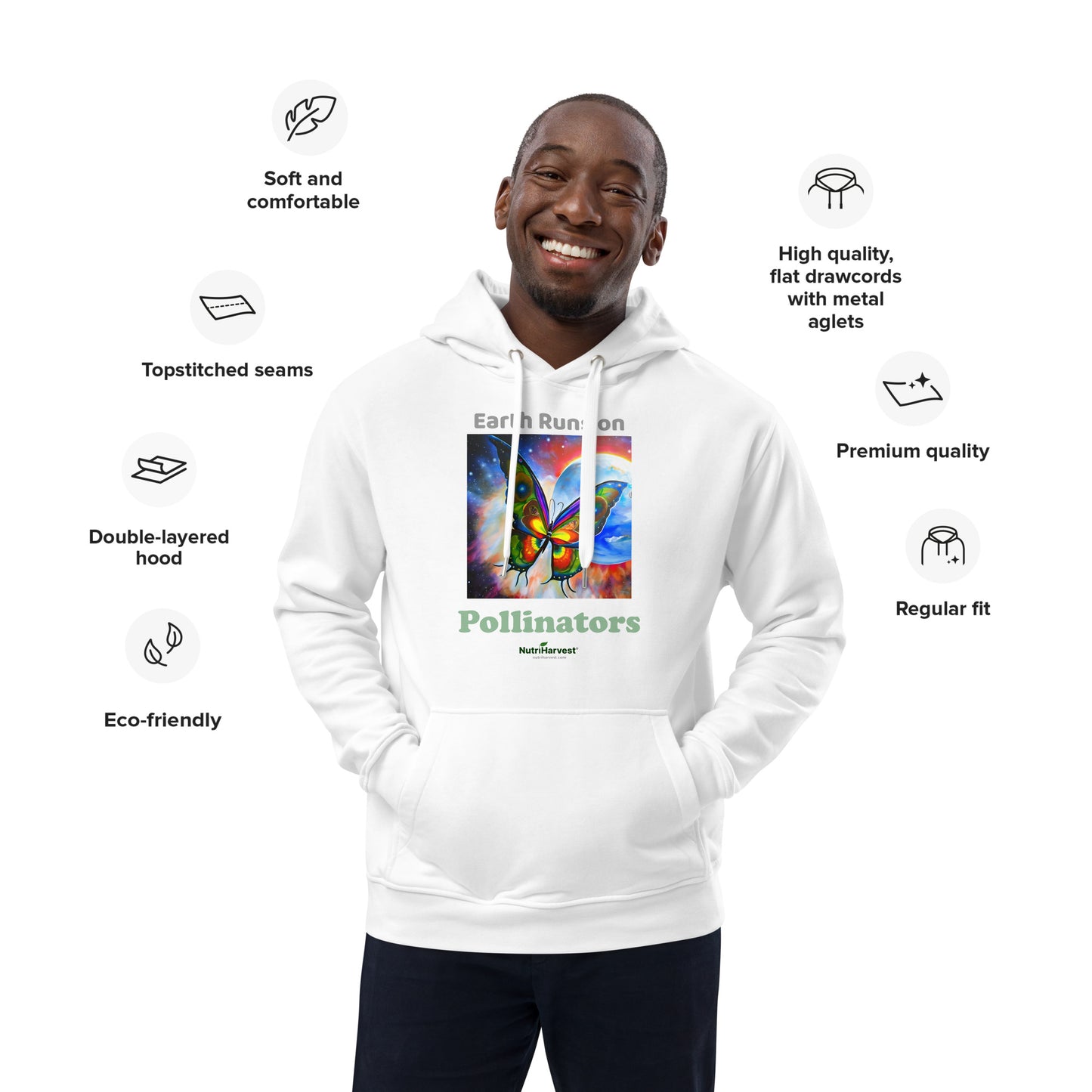 Premium Eco-Conscious Hoodie Earth Pollinators Theme