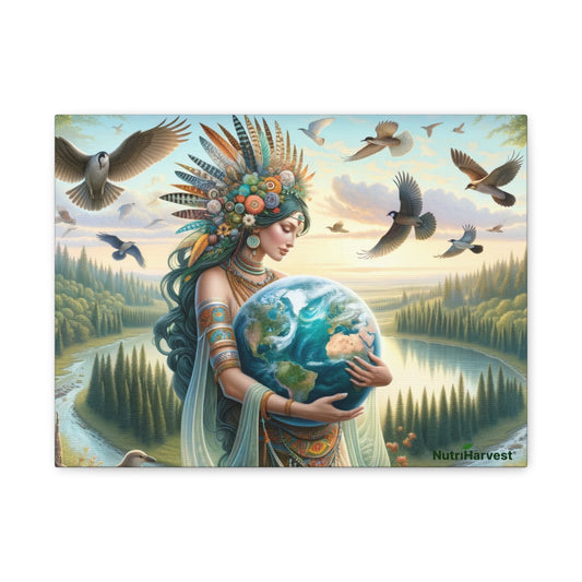 Mother Earth's Keeper, set against a stunning natural background with birds on Classic Canvas