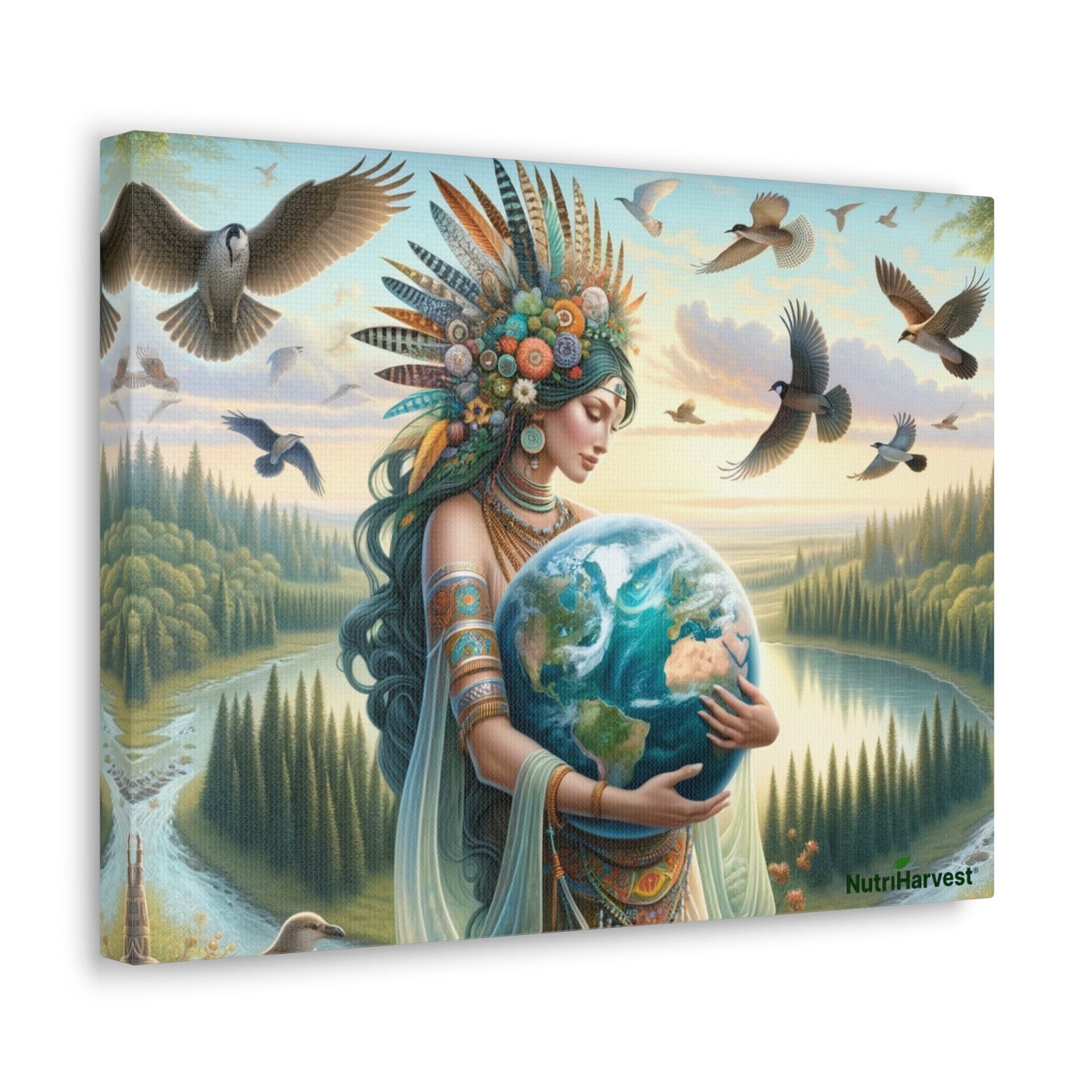 Mother Earth's Keeper, set against a stunning natural background with birds on Classic Canvas
