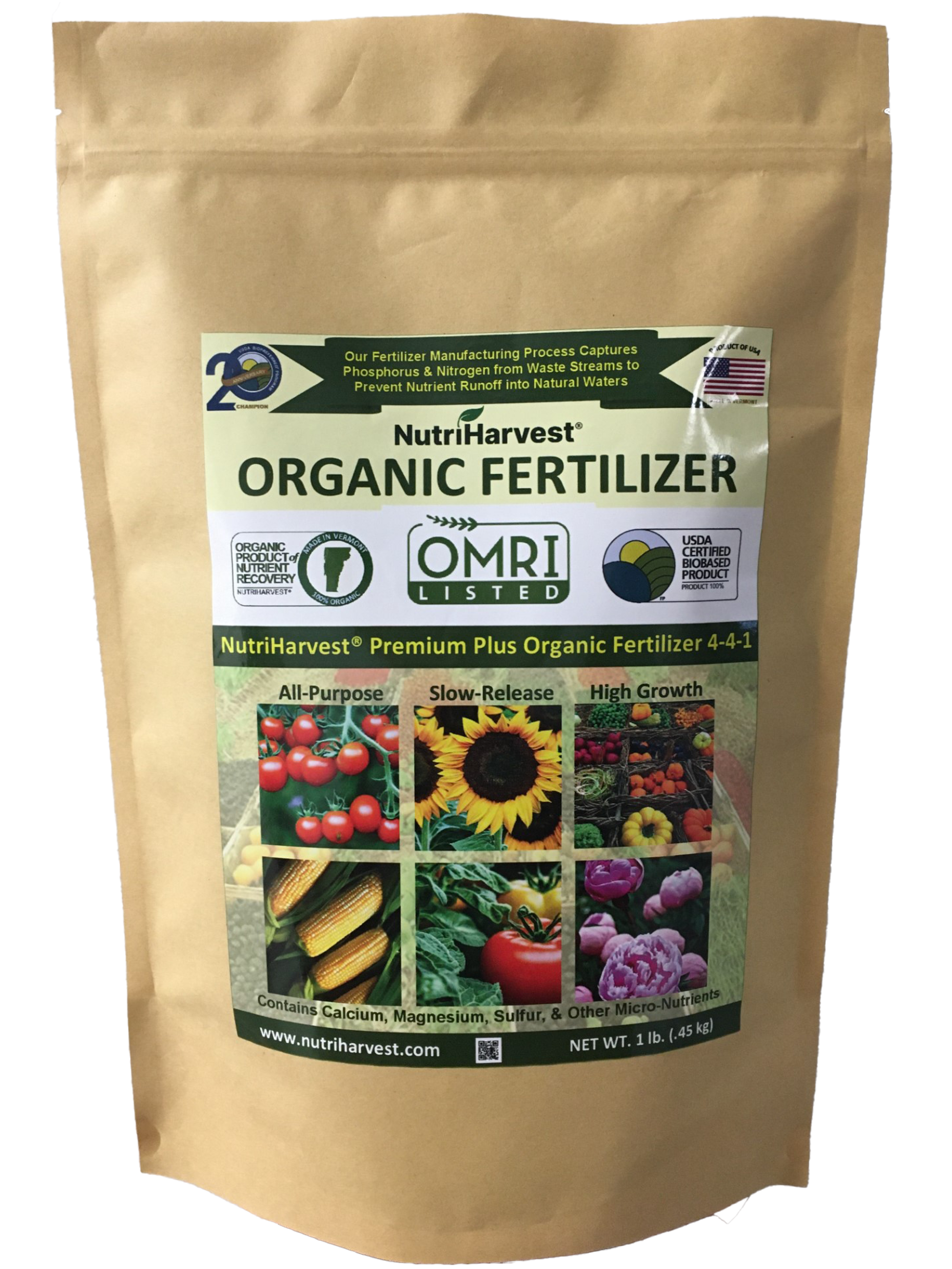 nutrients plus fertilizer 4-4-1, 1 lb. NutriHarvest Organic Fertilizer Bag