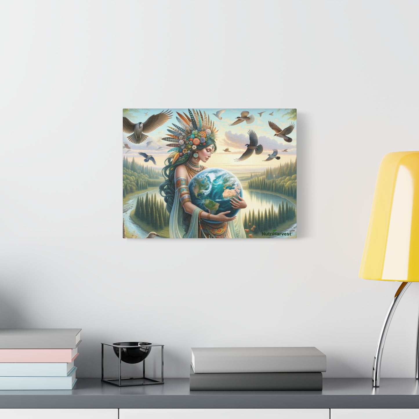 Mother Earth's Keeper, set against a stunning natural background with birds on Classic Canvas