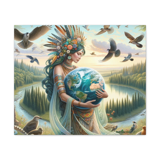 Mother Earth's Keeper Art, set against a stunning natural background with birds on Canvas Gallery Wraps