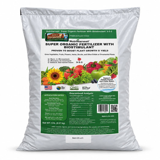 NutriHarvest® Super Organic Fertilizer with Biostimulant 3-3-3, OMRI Listed®, USDA Certified Biobased® (5 lb, 10 lb, 25 lb Bags)