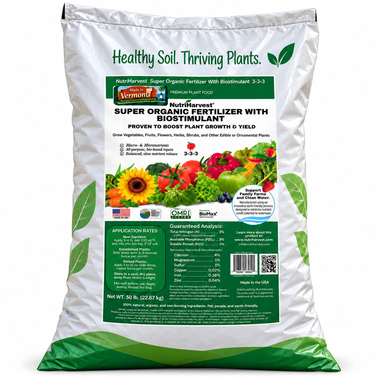 NutriHarvest® Super Organic Fertilizer with Biostimulant 3-3-3, OMRI Listed®, USDA Certified Biobased® (50 lb, 1 Ton Bulk Sizes)
