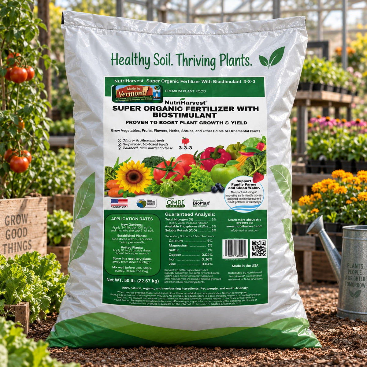 NutriHarvest® Super Organic Fertilizer with Biostimulant 3-3-3, OMRI Listed®, USDA Certified Biobased® (50 lb, 1 Ton Bulk Sizes)