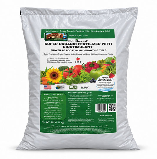 NutriHarvest® Super Organic Fertilizer with Biostimulant 3-3-3, OMRI Listed®, USDA Certified Biobased® (5 lb, 10 lb, 25 lb Bags)