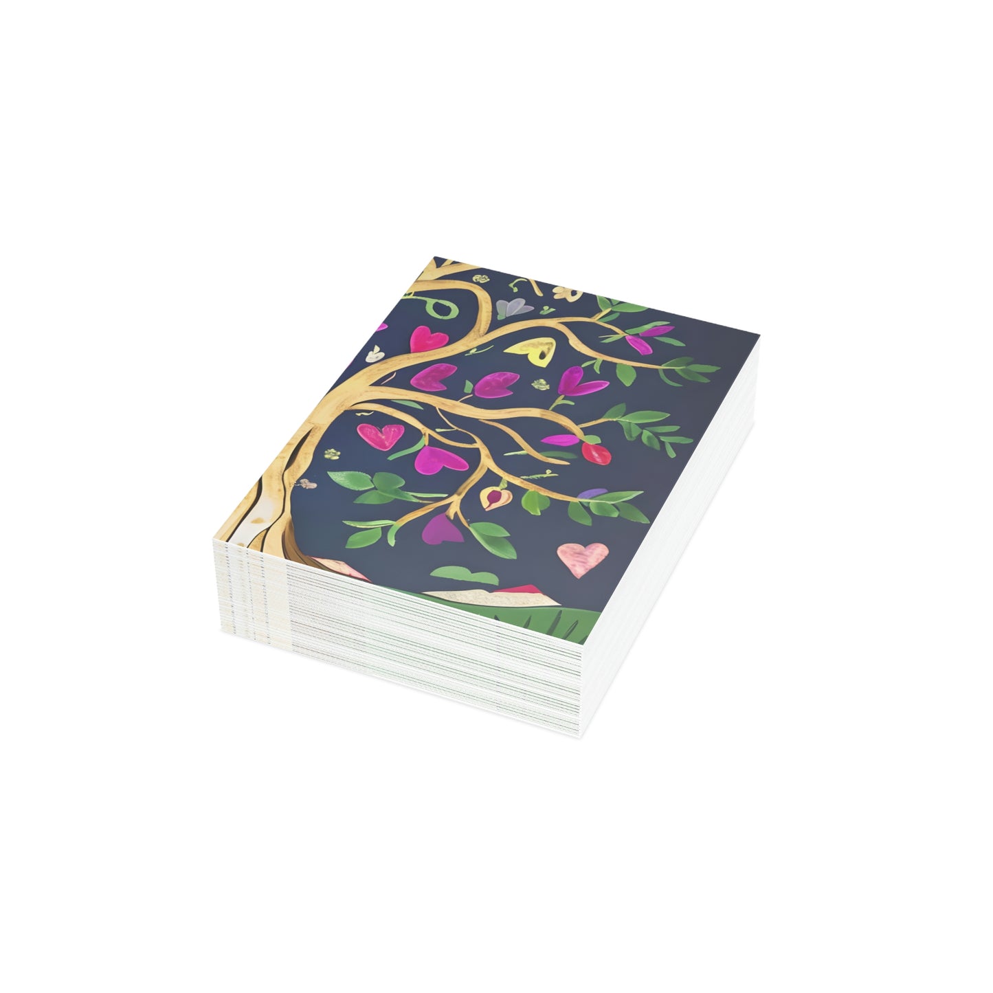 Beautiful Tree Heart Flowers Art Folded Sustainable Greeting Cards (1, 10, 30, or 50pcs)